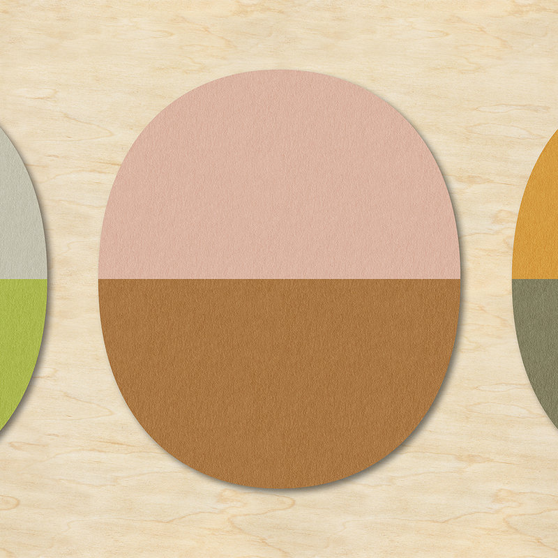 Split ovals 1 - Retro wallpaper colourful design in plywood,felt structure - Beige, Green | mother of pearl smooth fleece
