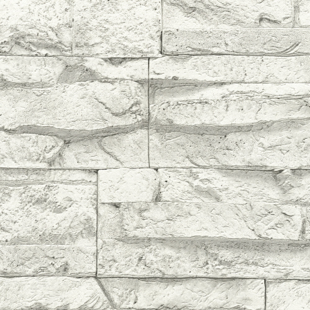             Carta da parati con muratura in pietra naturale chiara - Bianco, Grigio
        