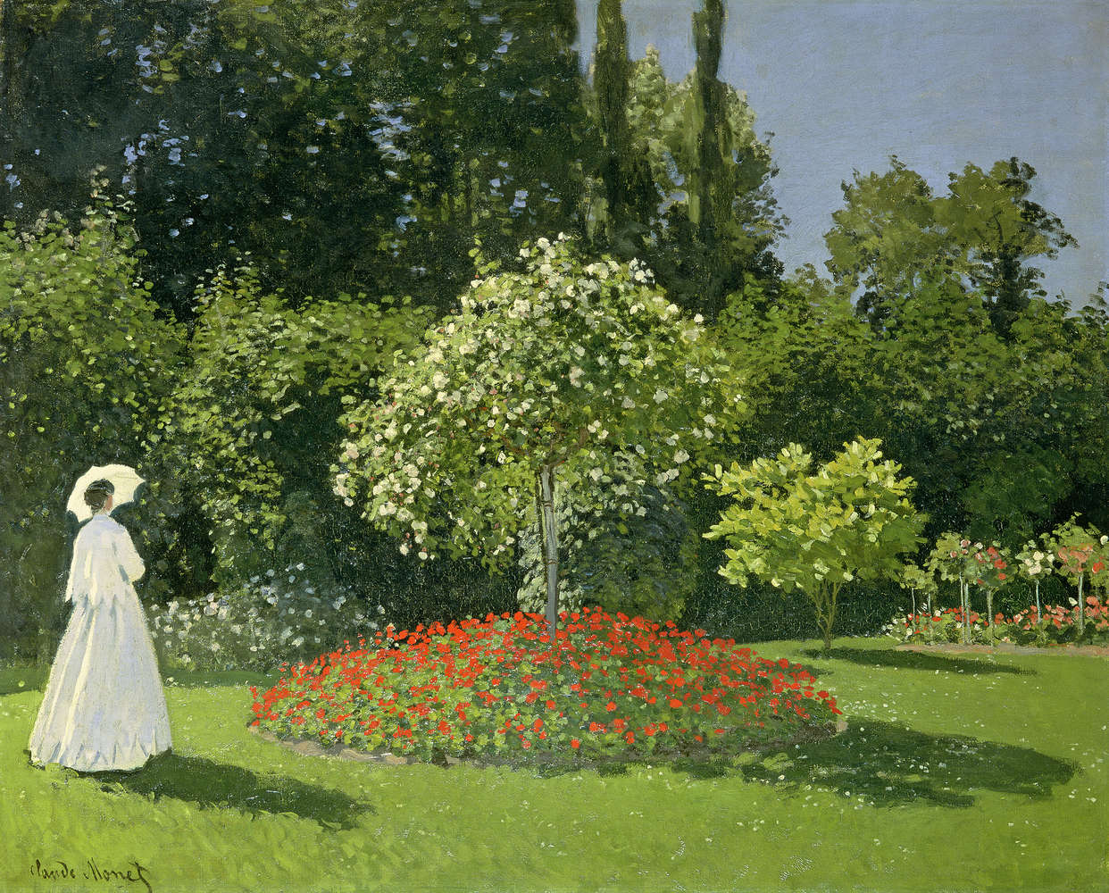             Muurschildering "Vrouw in de tuin" van Claude Monet
        