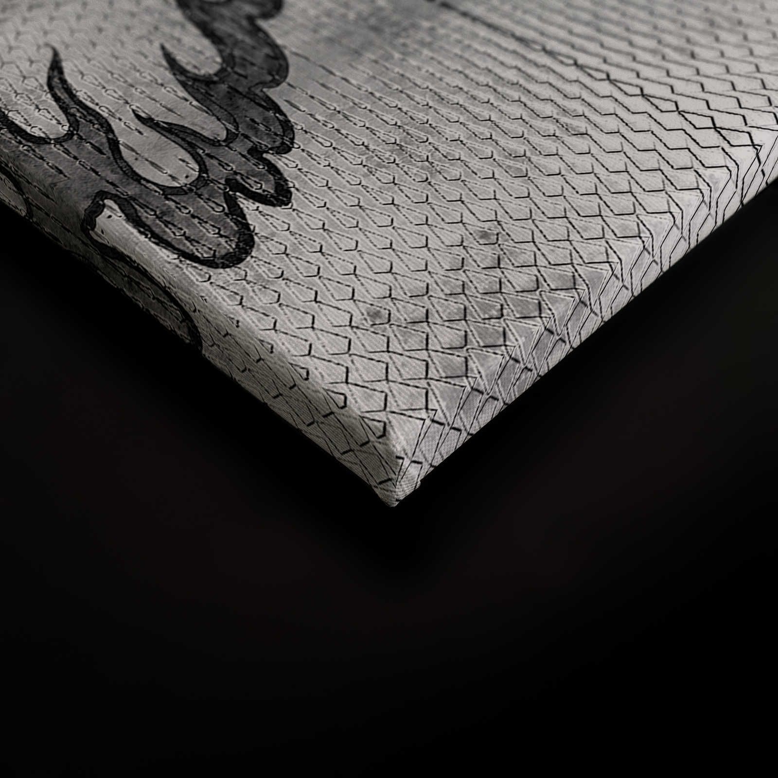             Shenzen 3 - Pittura su tela con drago argento metallizzato in stile asiatico - 0,90 m x 0,60 m
        