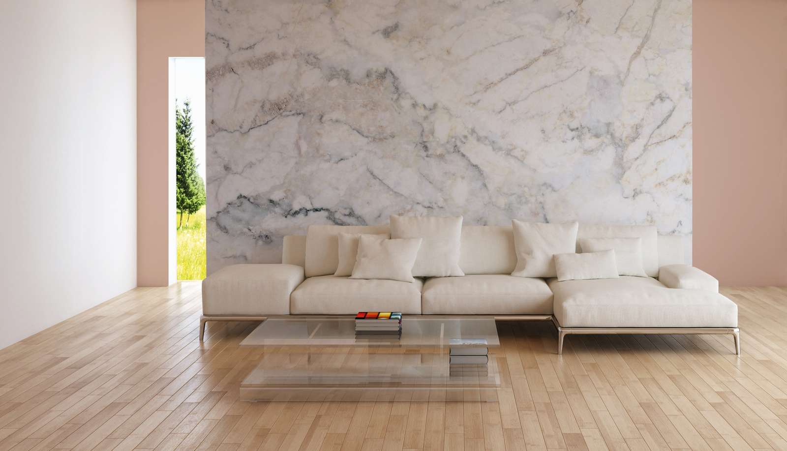             Realistic & Large Marble Wallpaper - Grey, White
        