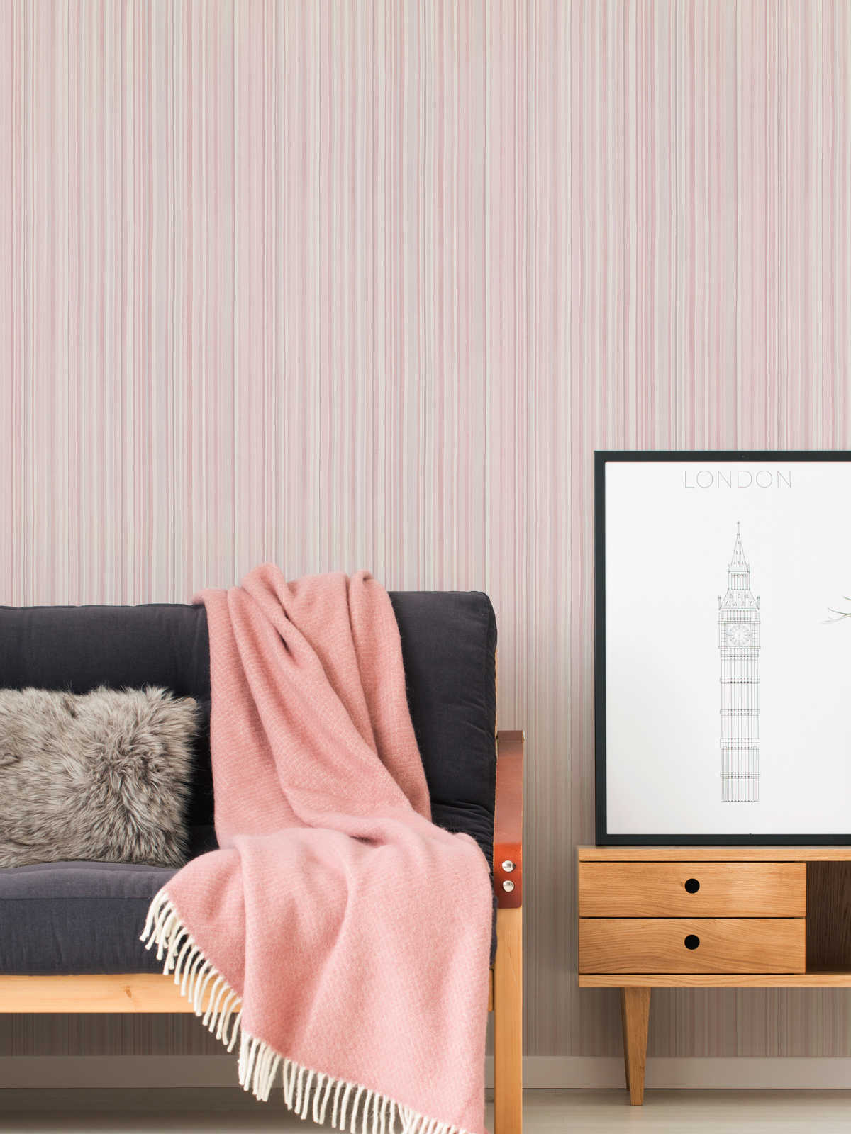             Stripes wallpaper with narrow lines pattern - pink, grey
        
