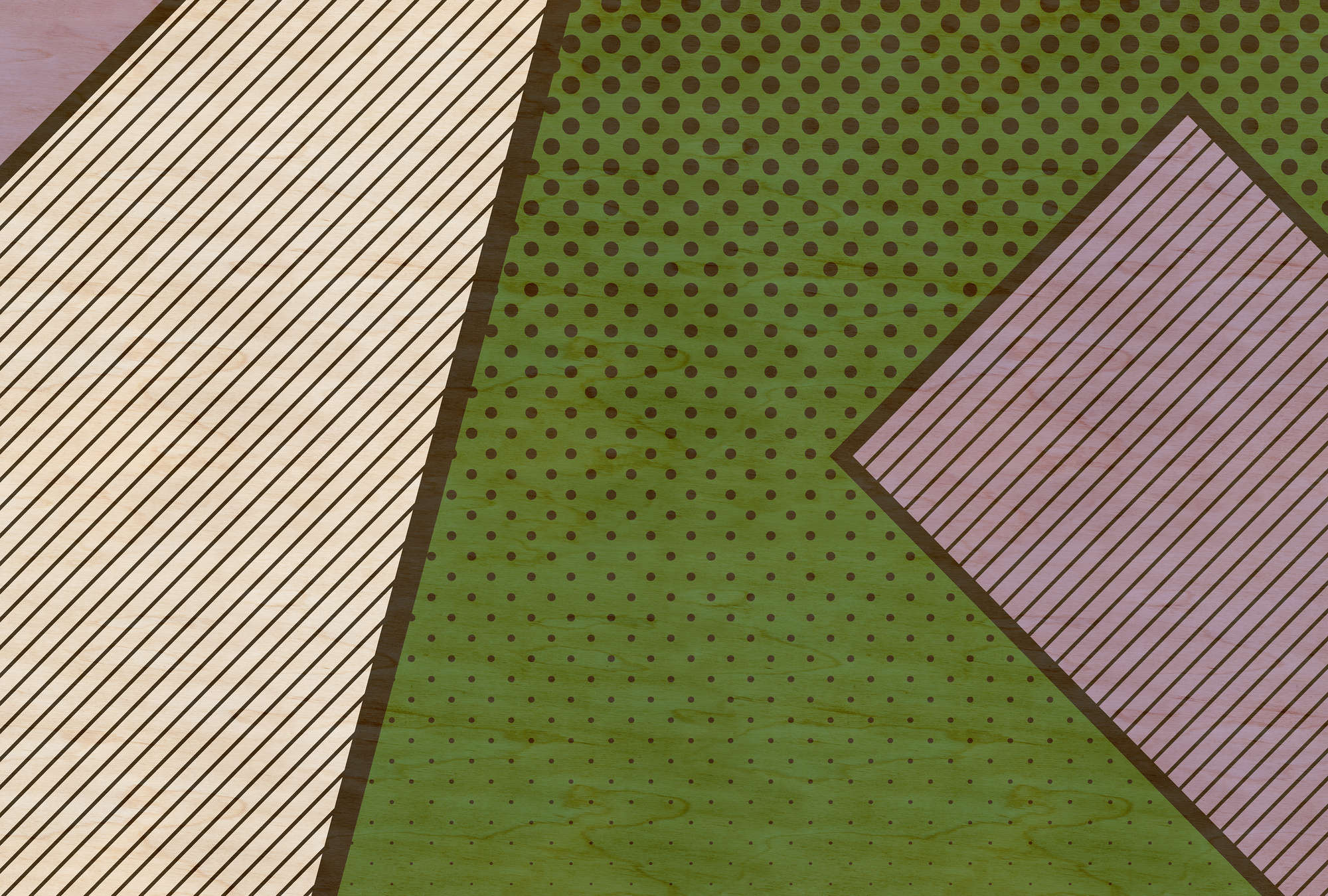             Bird gang 3 - Carta da parati astratta con struttura in compensato e aree dai colori vivaci - Beige, Verde | Materiali non tessuto liscio opaco
        