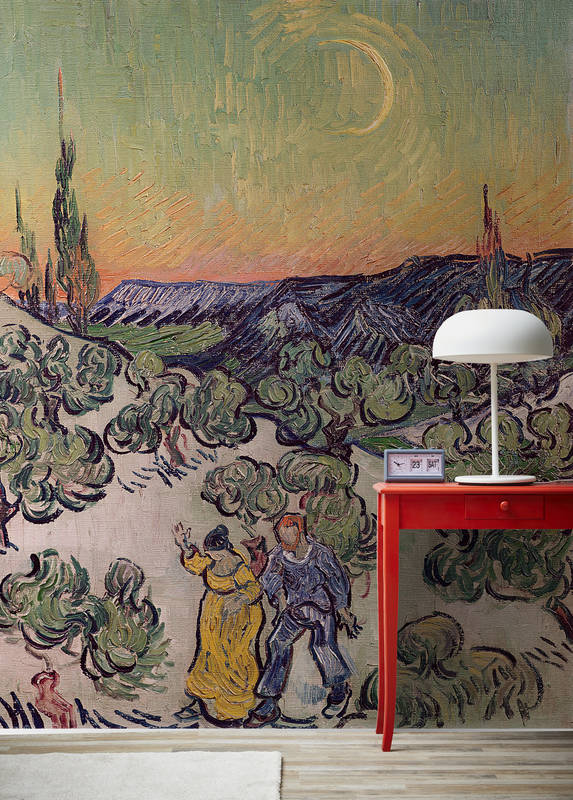             Muurschildering "Landschap met fabrieken in het maanlicht" van Vincent van Gogh
        