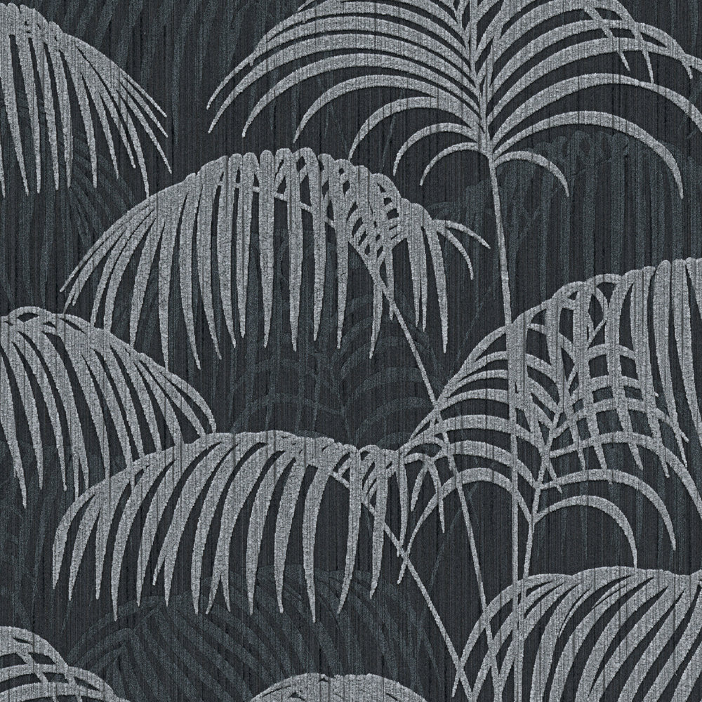             Wallpaper palm leaves nature pattern with depth effect - grey, black
        