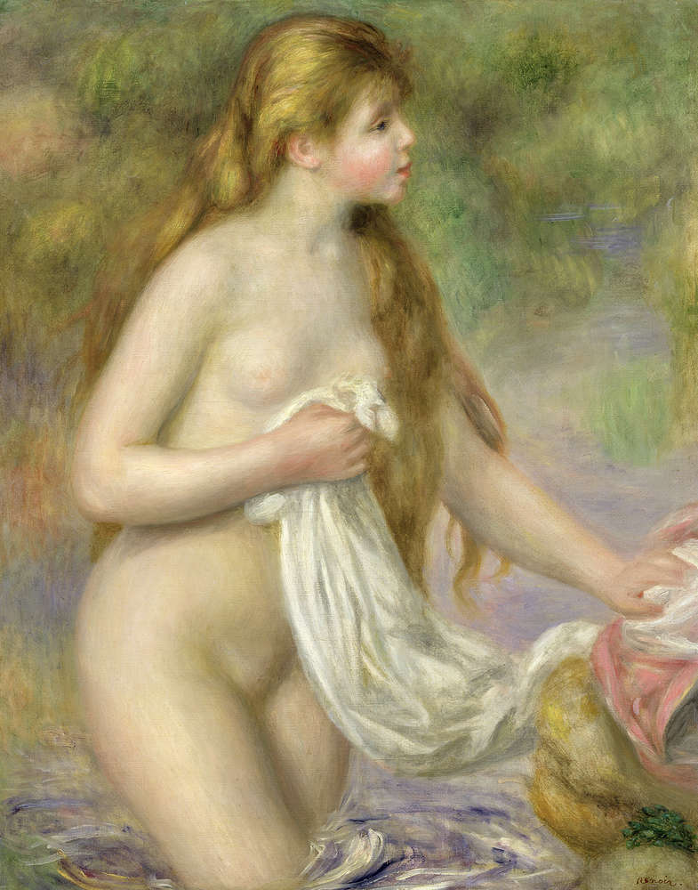             Mural "Bañistas con pelo largo" de Pierre Auguste Renoir
        