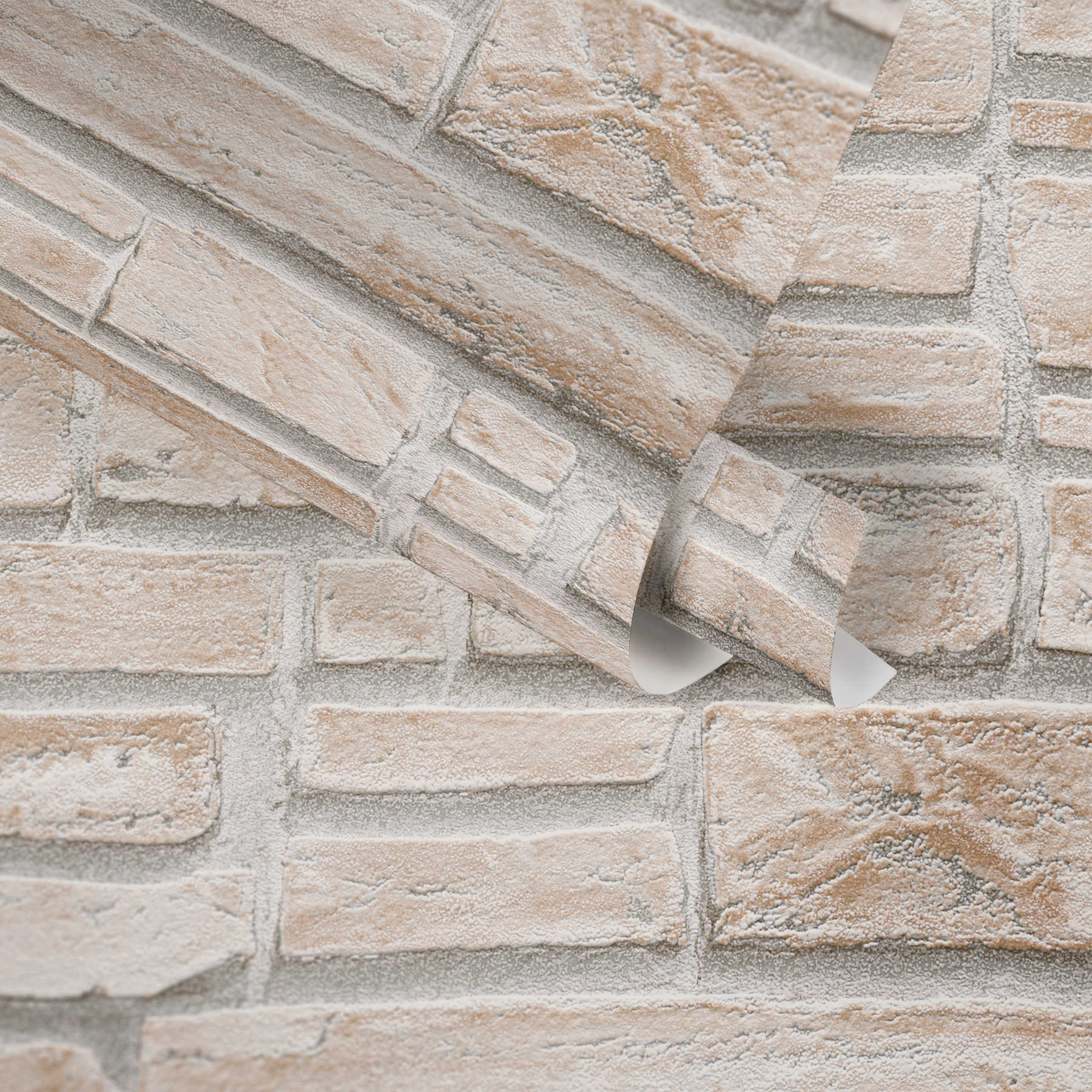             3D stone look wallpaper with light brickwork - beige
        