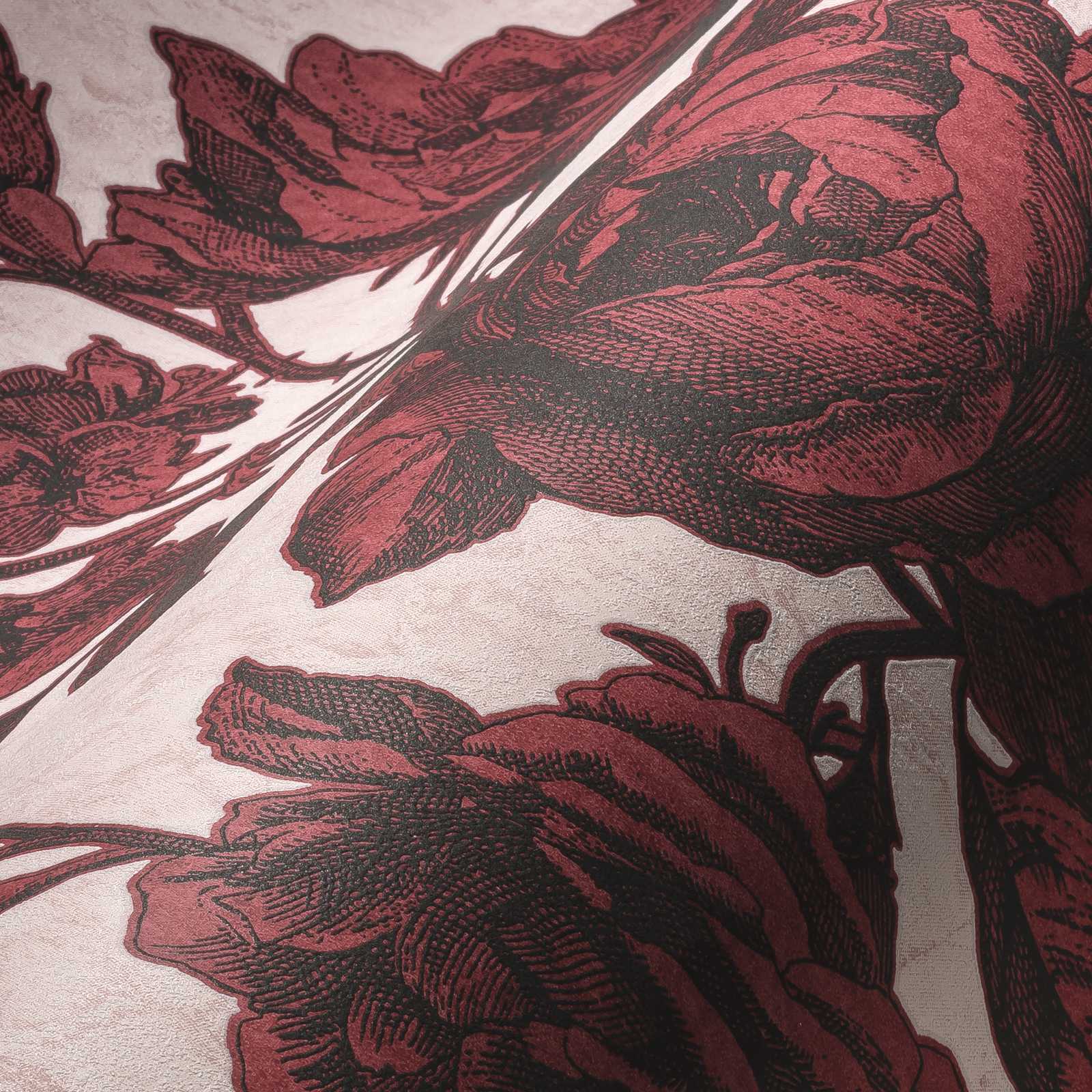             Papier peint rose rouge et noir style vintage - rose, rouge
        