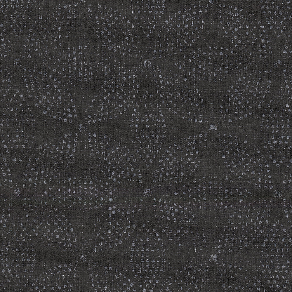             Patroonbehang Afrikaanse stijl grafische puntschildering - zwart, zilver
        