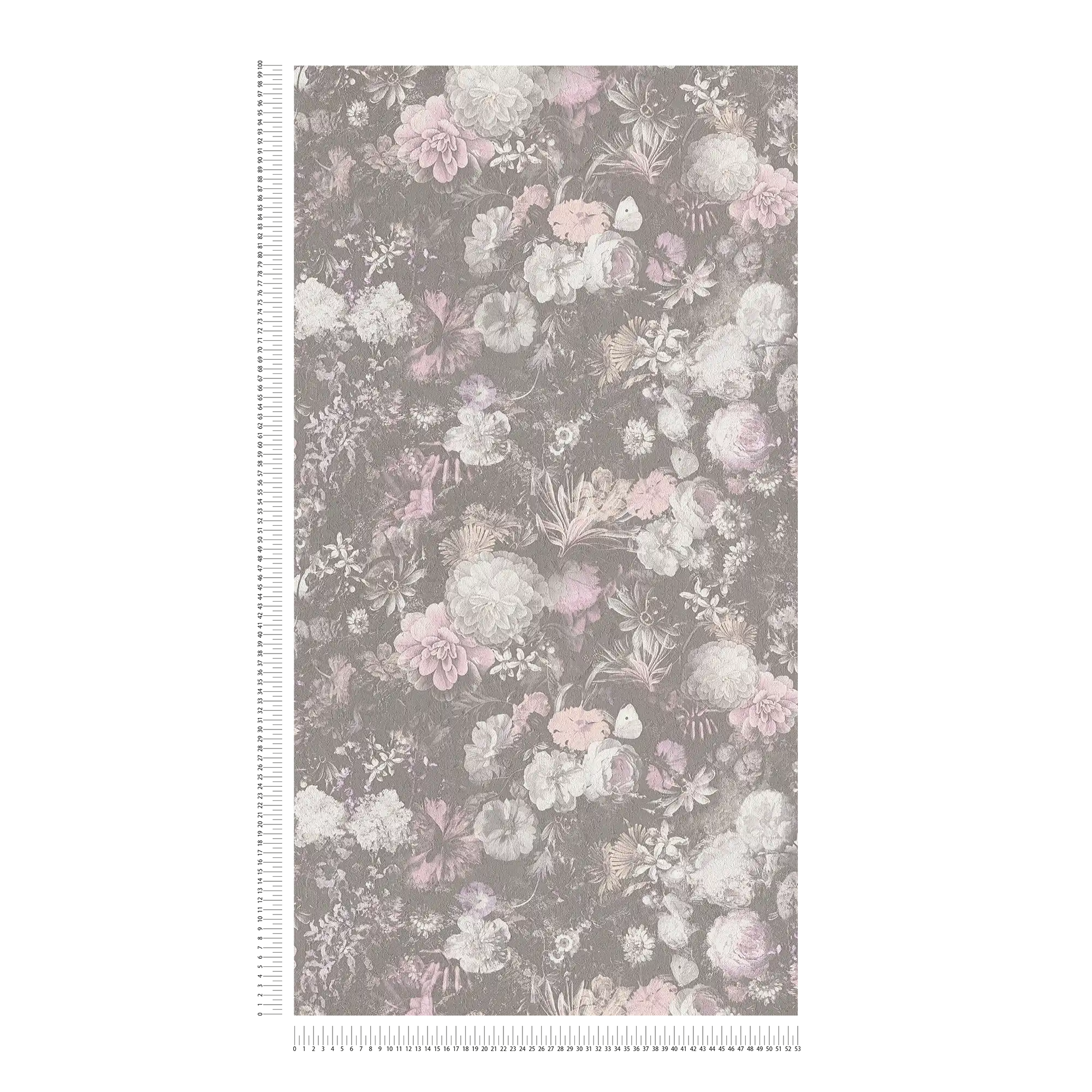             Floral wallpaper pink & grey in vintage design
        