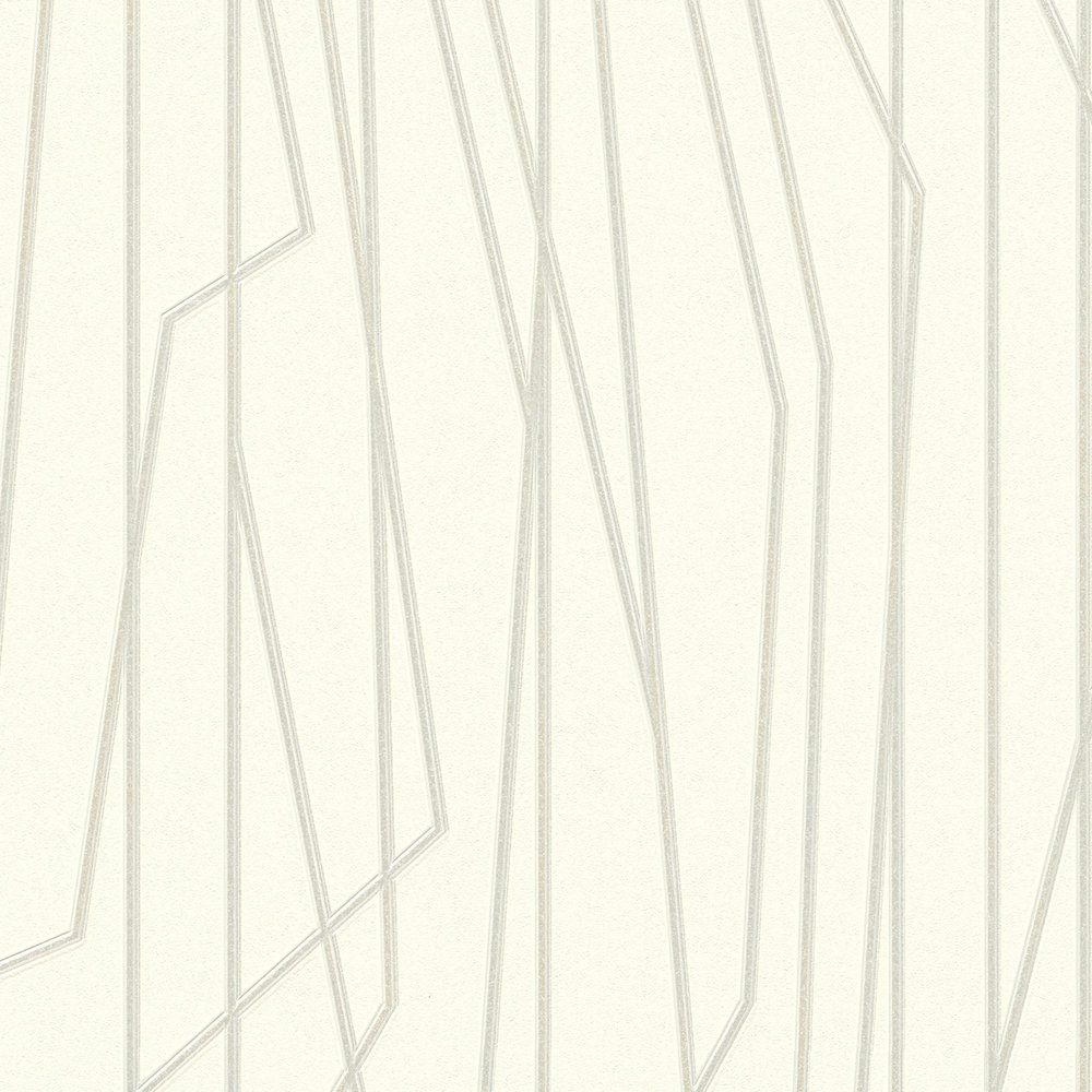             Papier peint à motifs géométriques & détails métalliques - gris, blanc
        