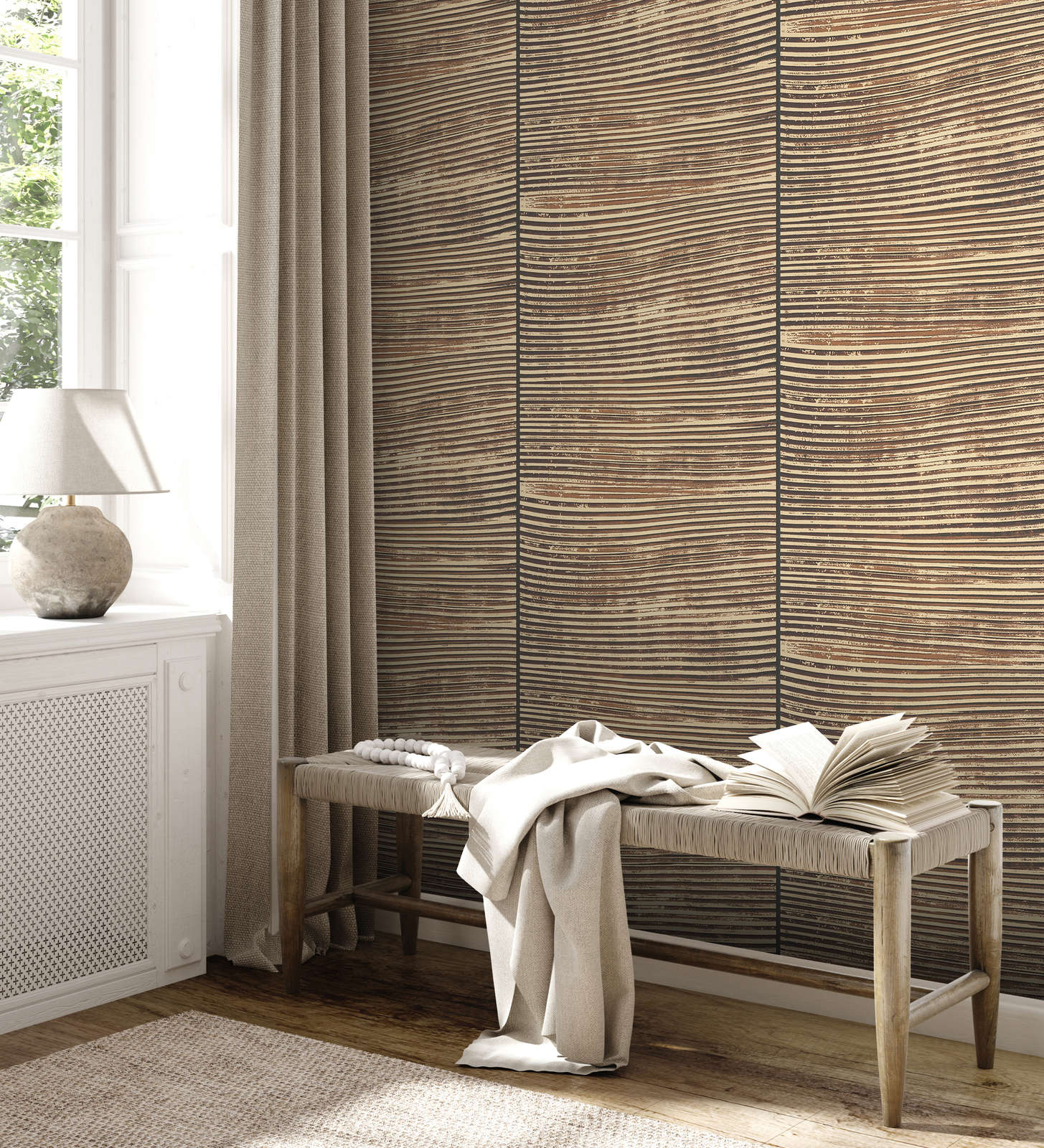            Non-woven wallpaper with modern spatula-look pattern - brown, beige
        