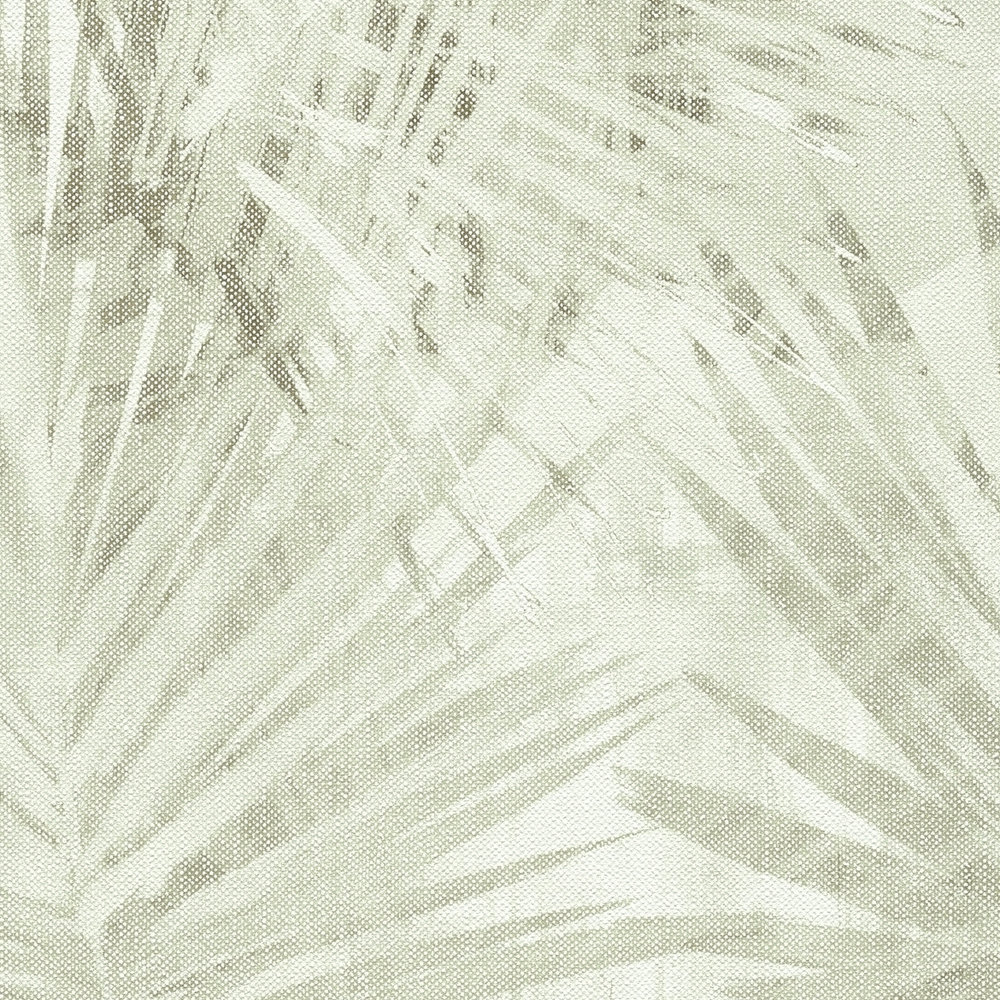             Papier peint Hygge avec motif de feuilles dans le style aquarelle - crème, vert
        