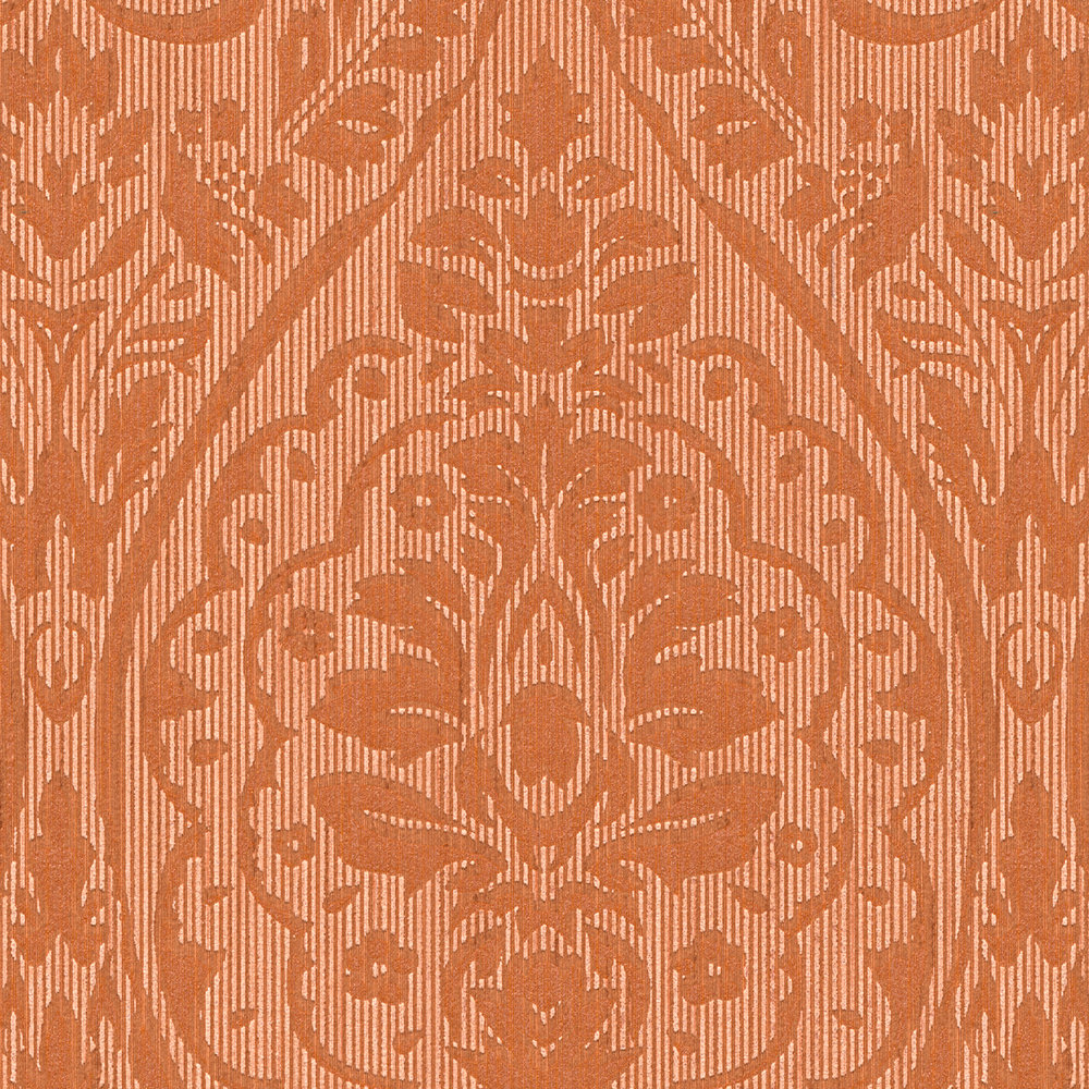             Wallpaper floral ornamental pattern with dimensional texture effect - orange
        