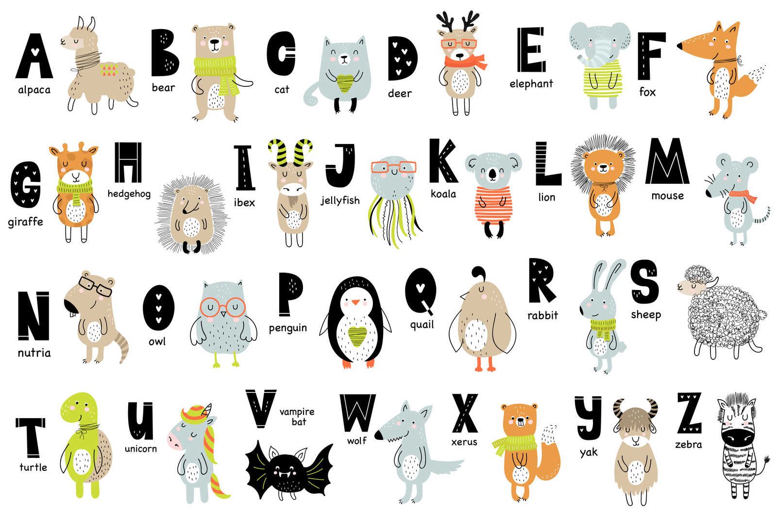             Alfabeto su tela con animali e nomi di animali - 90 cm x 60 cm
        