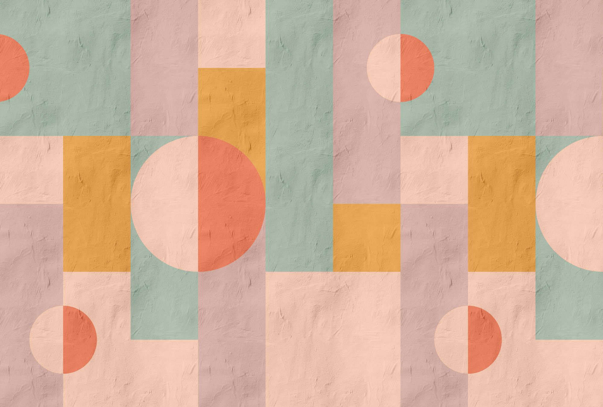             Photo wallpaper »estrella 2« - Graphic pattern in clay plaster look - red, orange, mint | Smooth, slightly shiny premium non-woven fabric
        