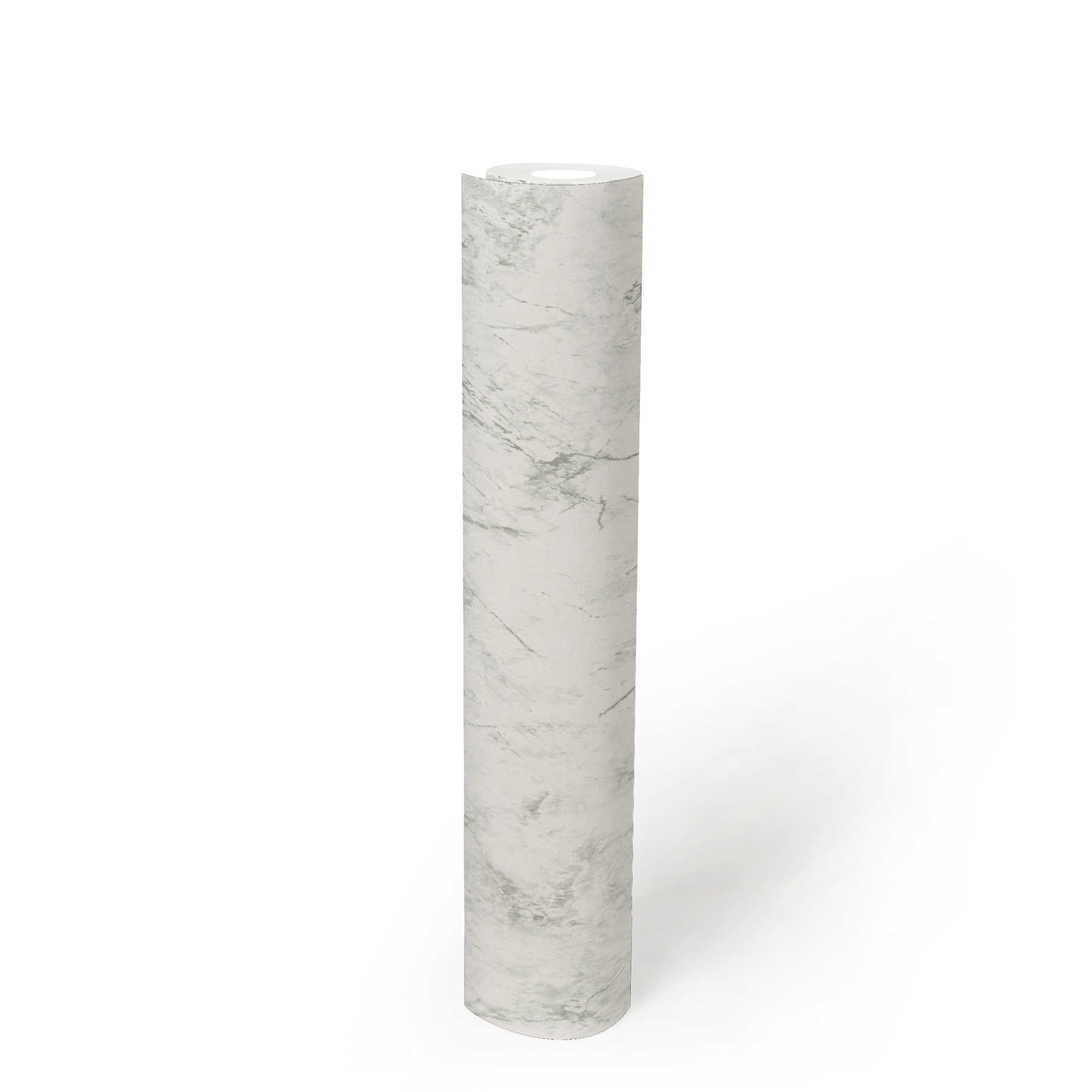             Non-woven wallpaper with fine marble look - white, green-grey
        