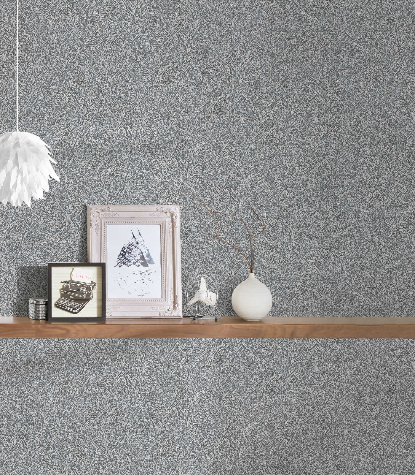             Pattern wallpaper botanical & leaves pattern - grey, metallic
        