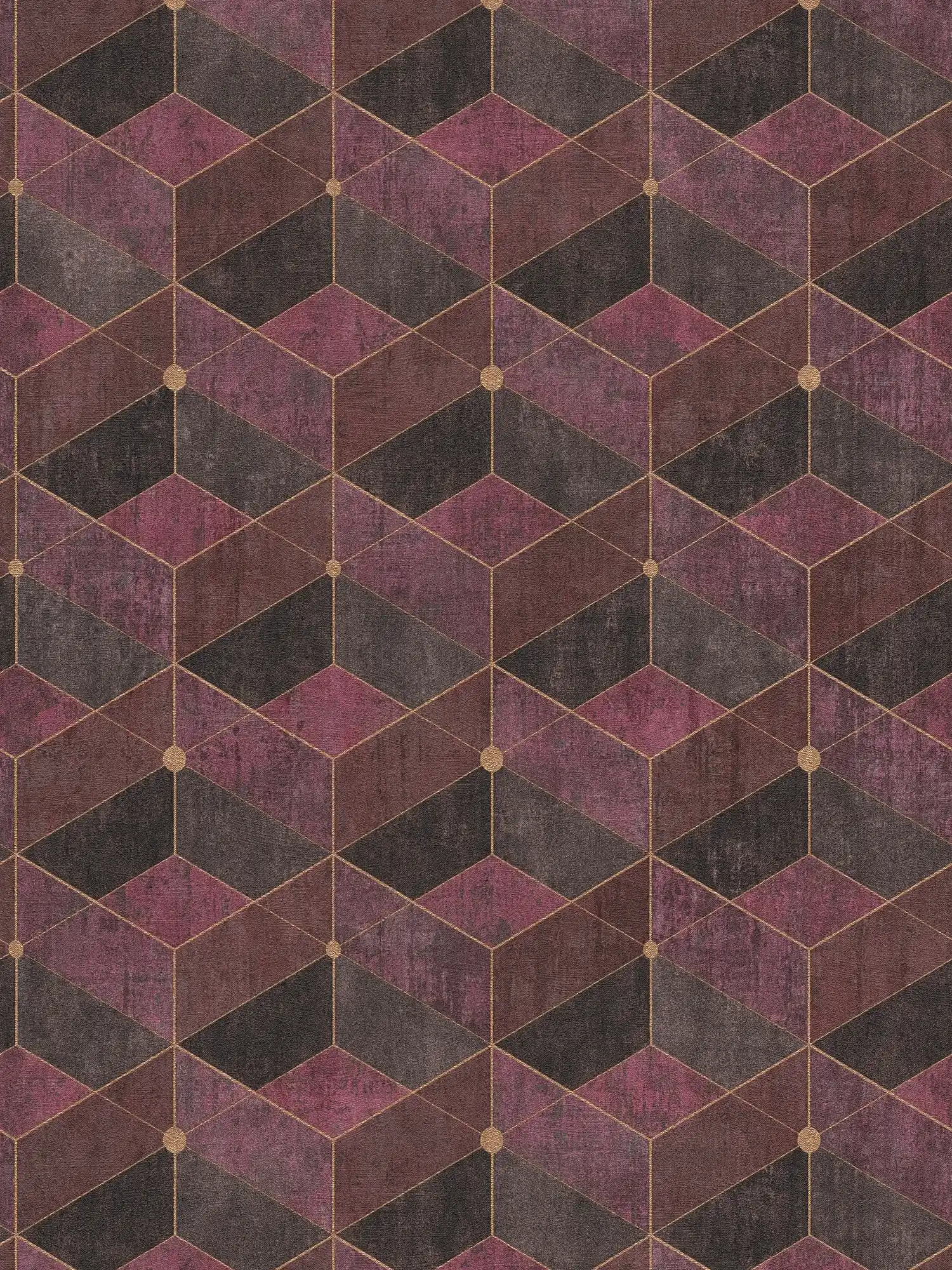 Non-woven wallpaper with retro graphic pattern, purple & gold
