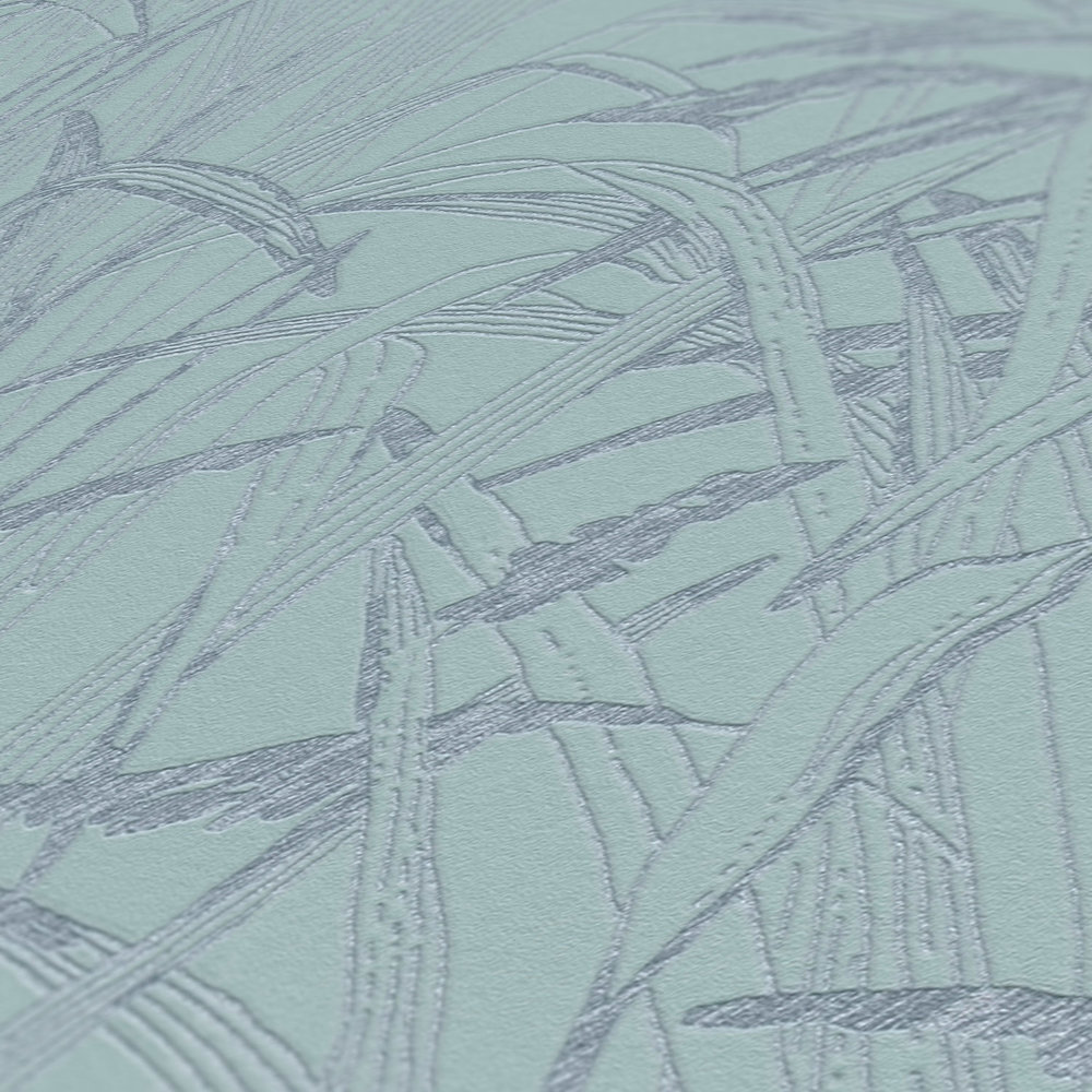             Papel pintado Leaves diseño metálico - azul, metálico
        