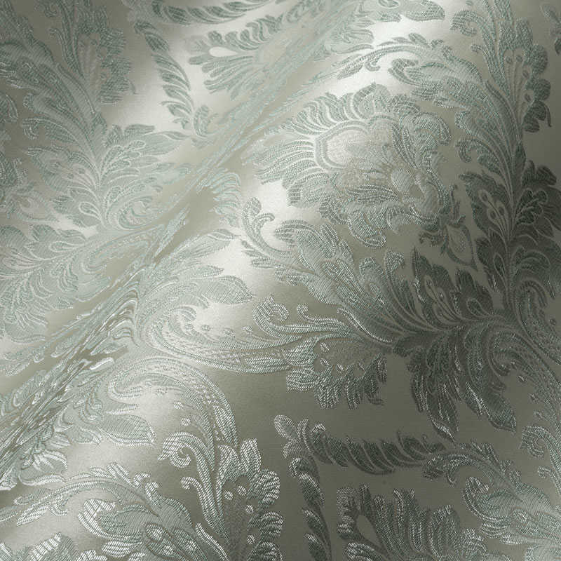             Metallic effect wallpaper with floral ornaments - green
        