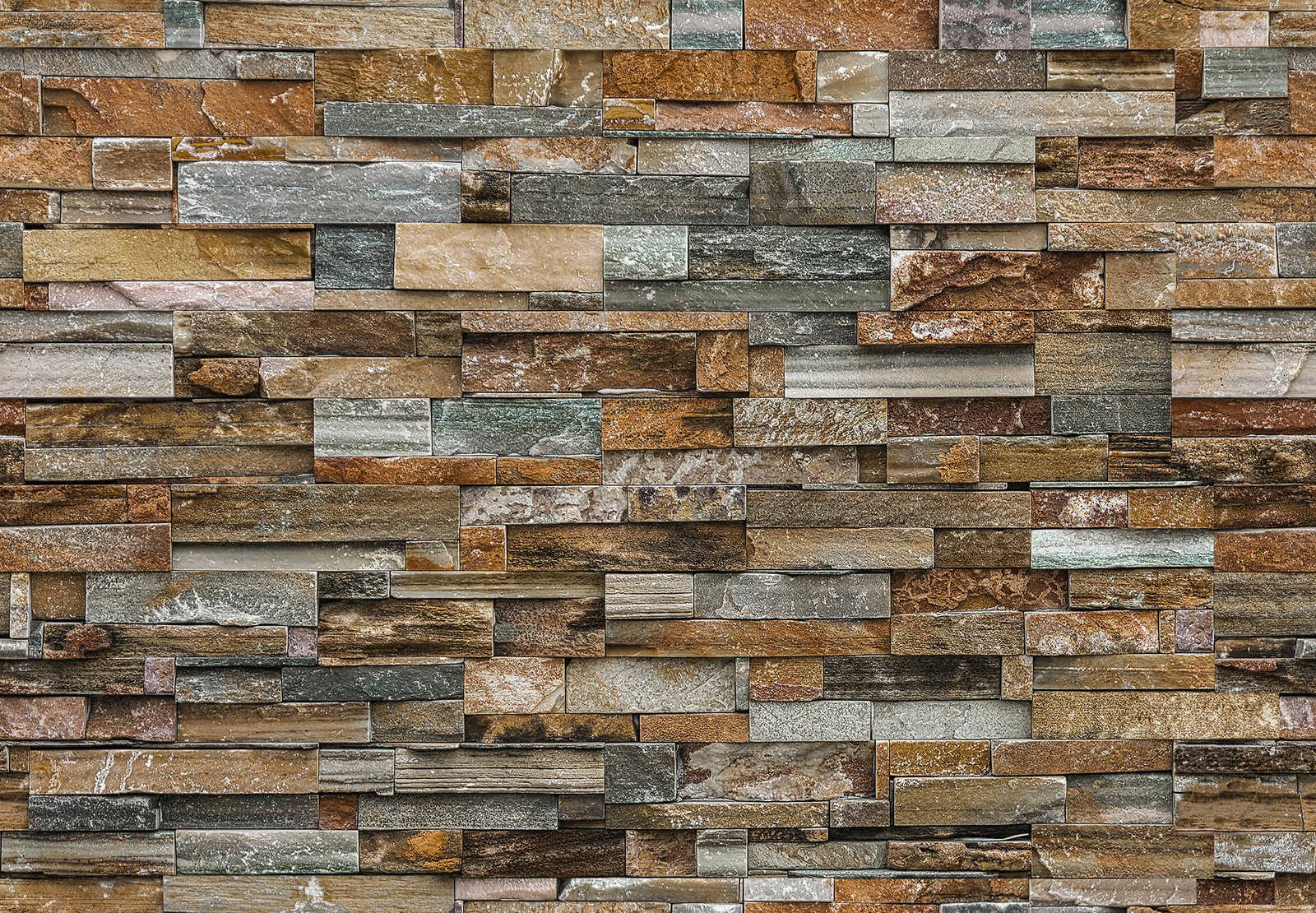         Stone wall mural with 3D brickwork - brown, grey
    