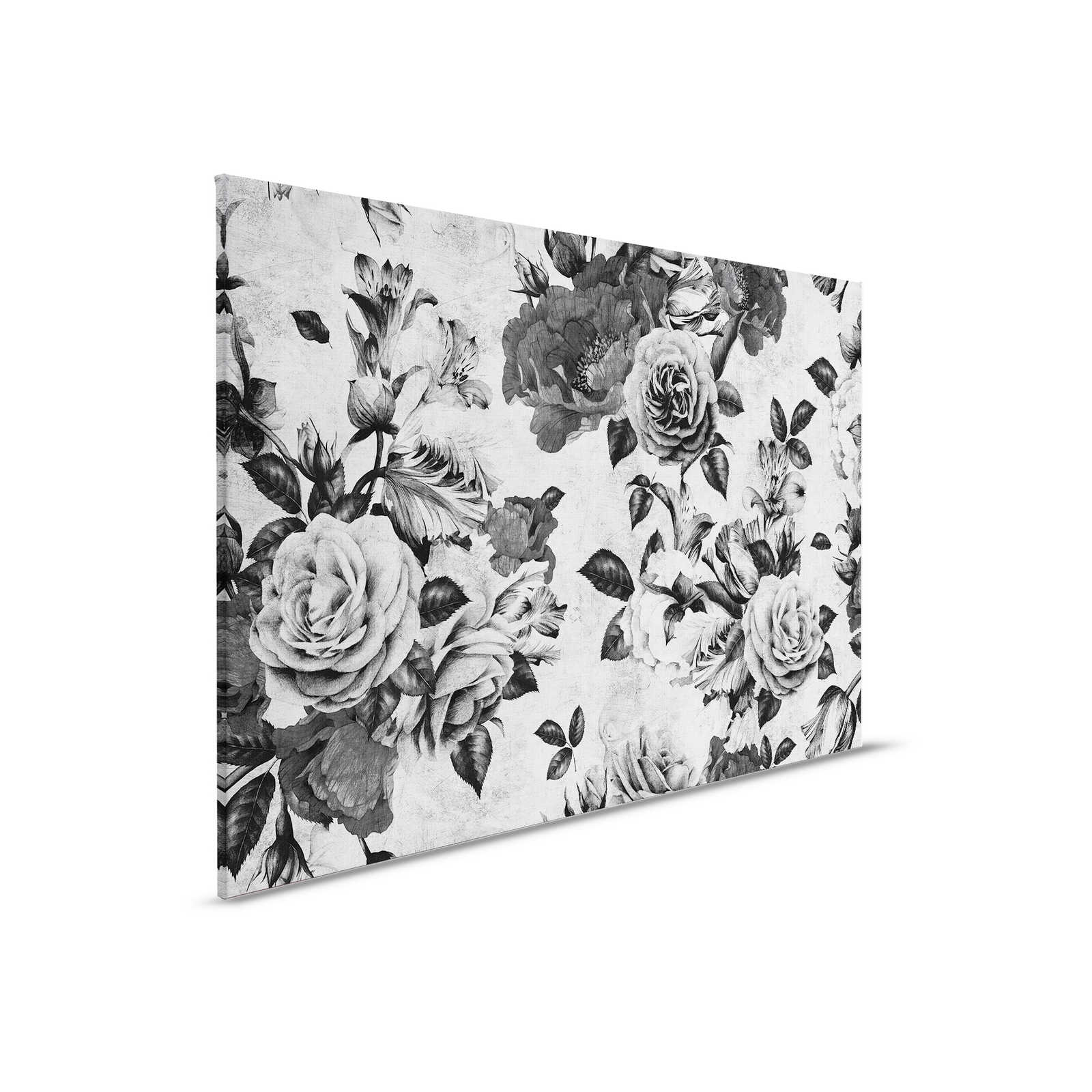         Spanish rose 1 - Roses canvas painting with black and white flowers - 0,90 m x 0,60 m
    