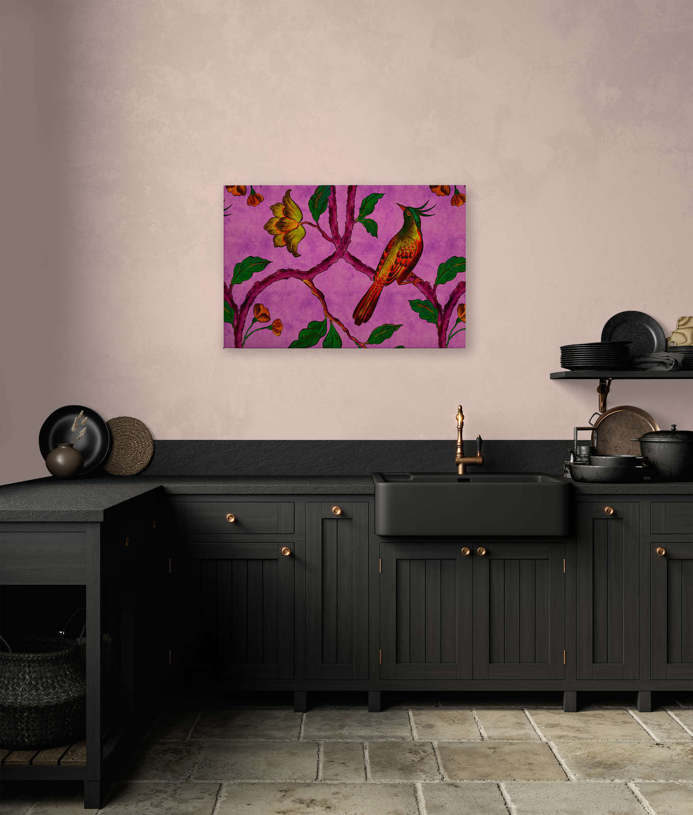             Bird Of Paradis 2 - Canvas painting Bird of Paradise in natural linen structure - 0,90 m x 0,60 m
        