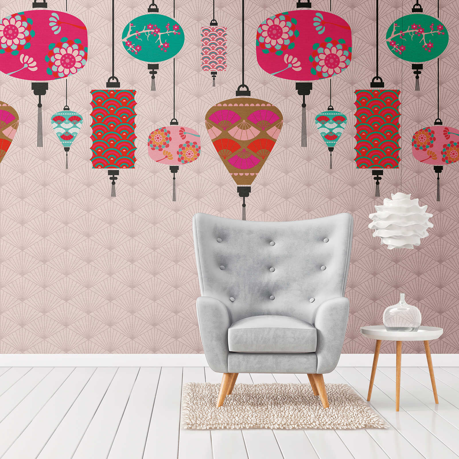 Wallpaper novelty | Asian motif wallpaper with colourful lanterns
