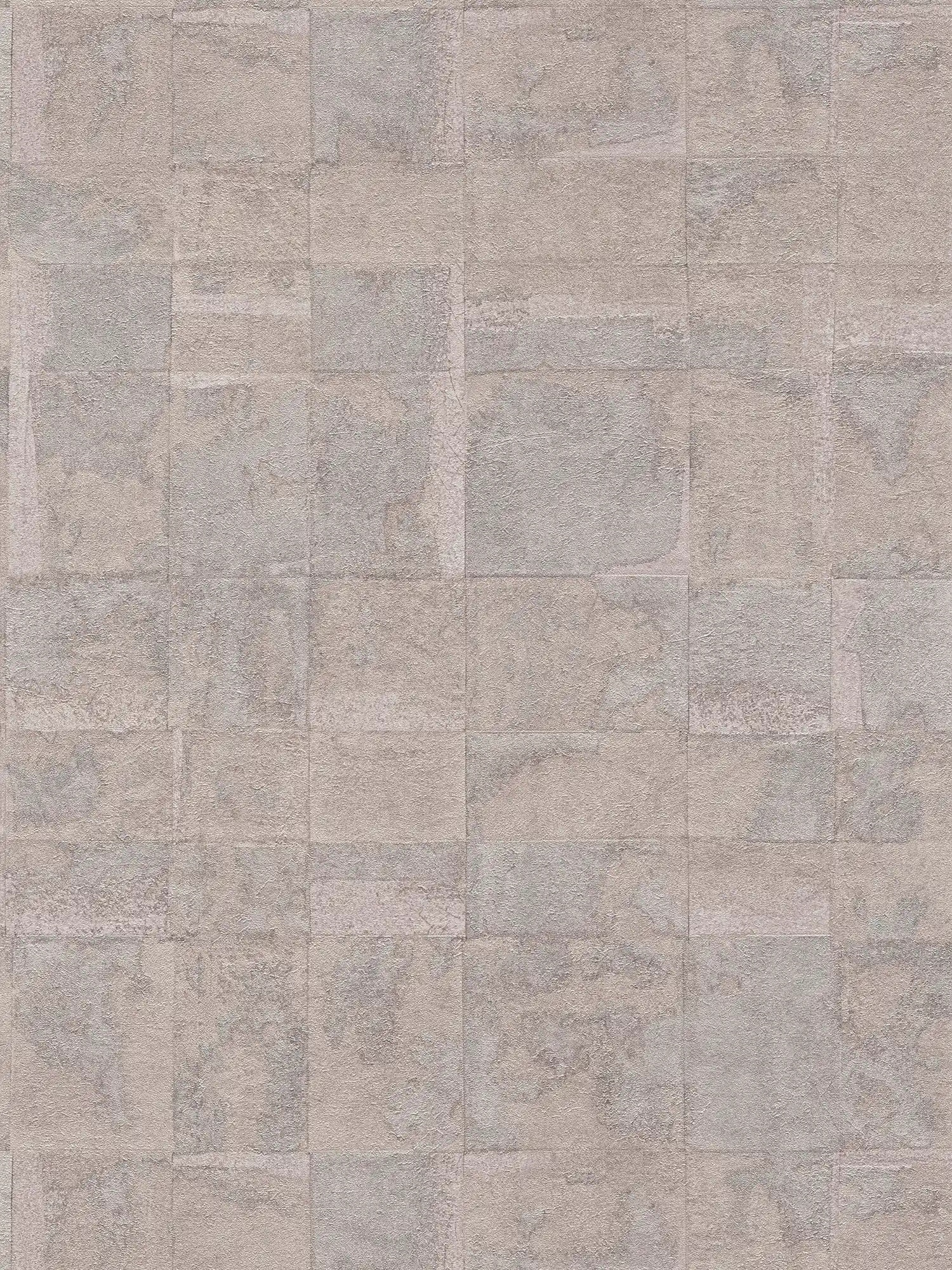             Non-woven wallpaper with tile pattern and patina effect - beige, grey
        