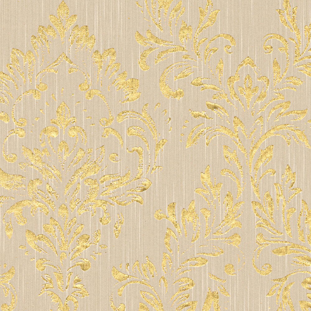             Papier peint ornemental floral avec effet scintillant doré - or, beige
        