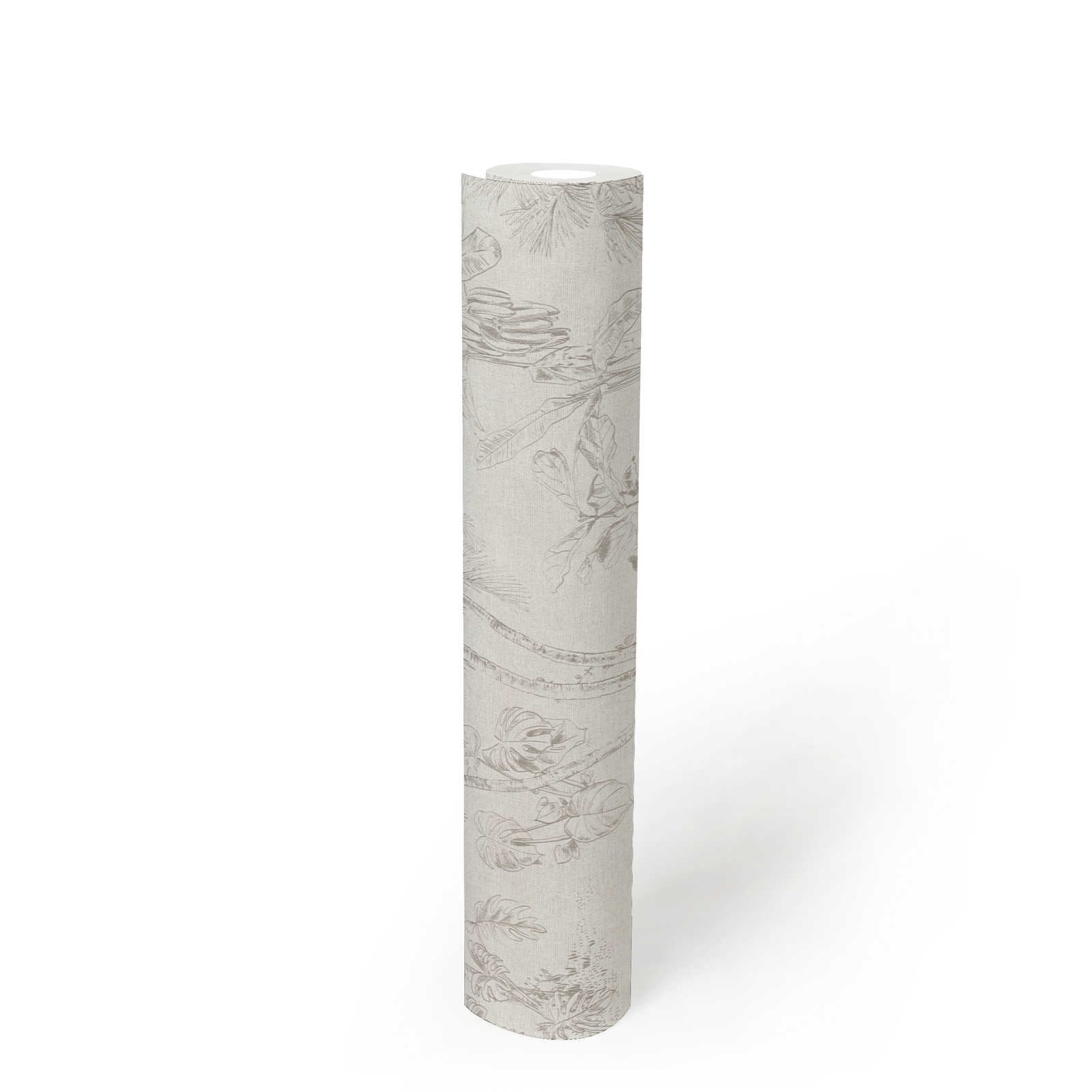             Jungle wallpaper with palm leaves & animal motif - beige, grey
        