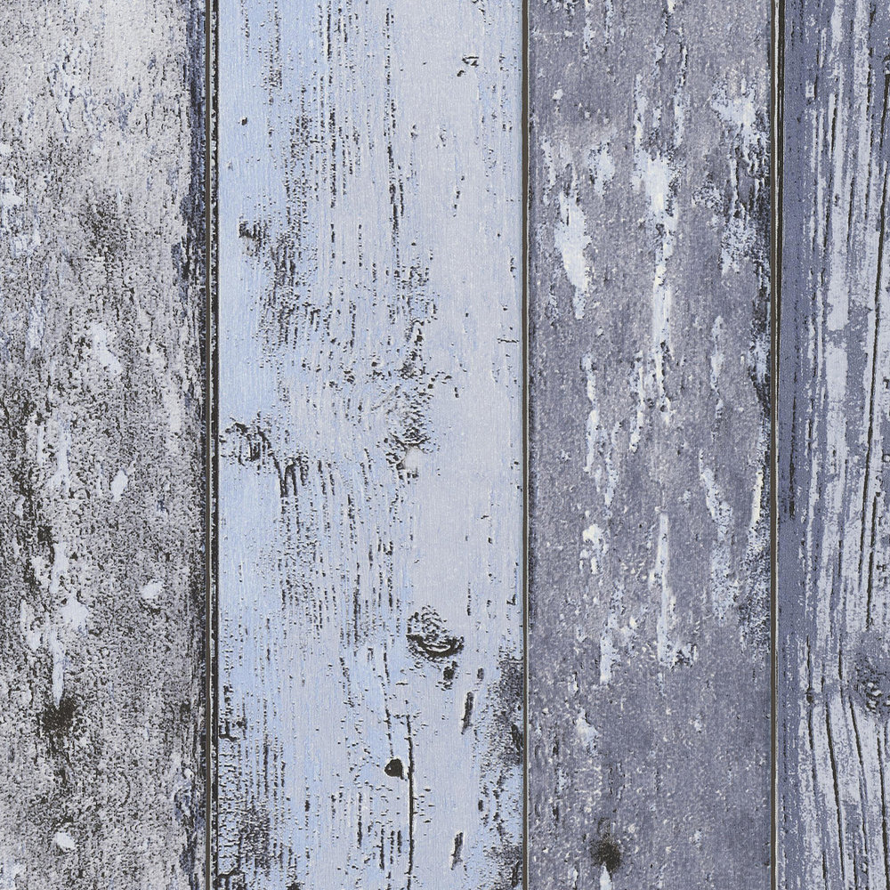             Wooden wallpaper shabby chic style with boards in used look - blue
        