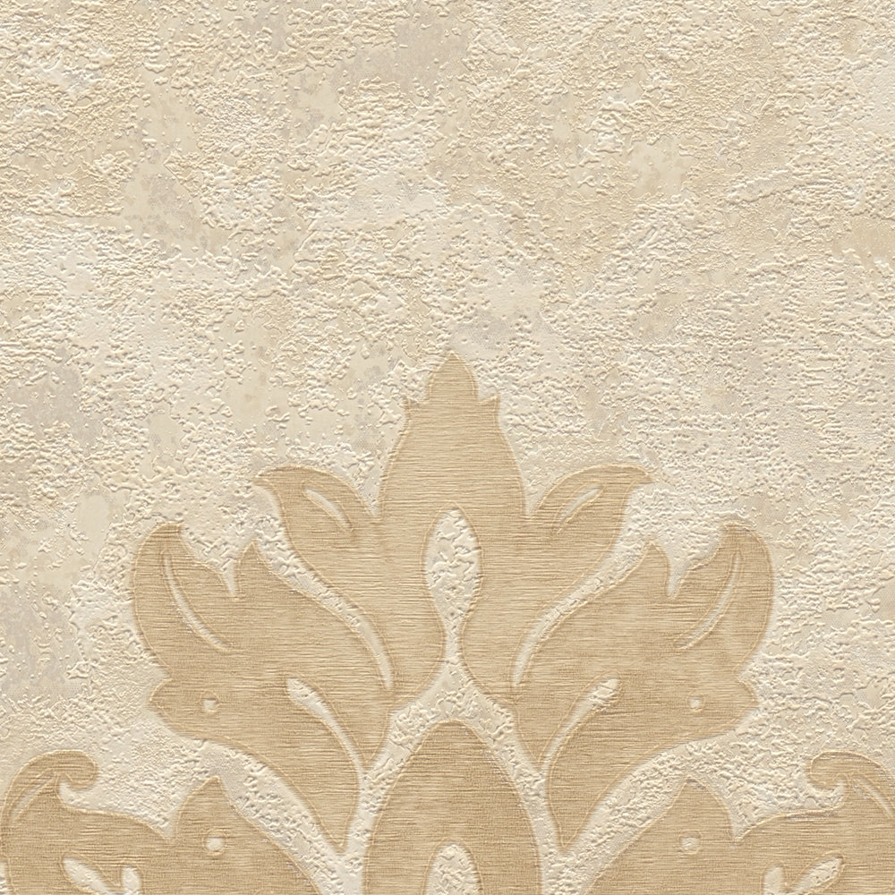             Wallpaper with floral ornaments & metallic effect - beige, brown
        