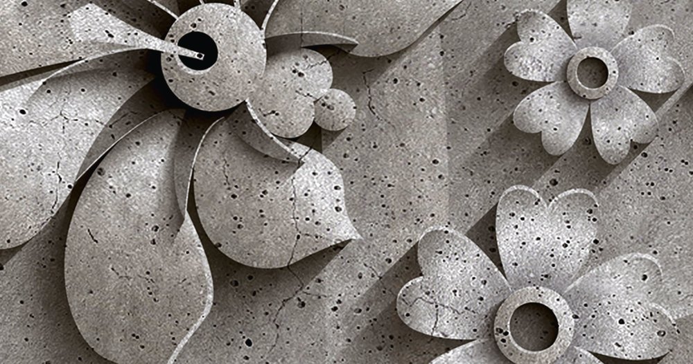             Relief panel 1 - photo wallpaper panel flower relief in concrete structure - Grey, Black | Premium smooth fleece
        