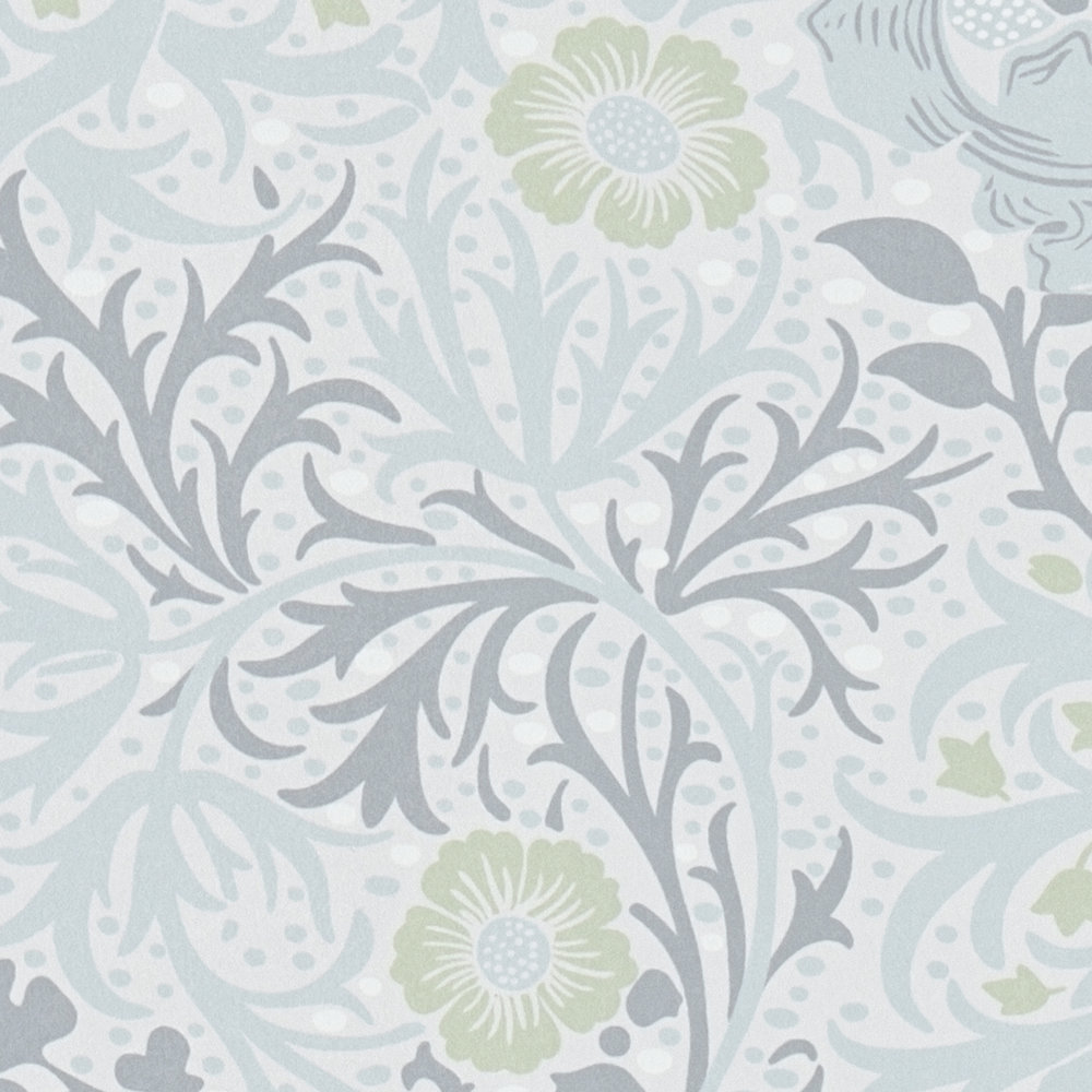            Nature design leaves & flowers wallpaper - grey, green, white
        