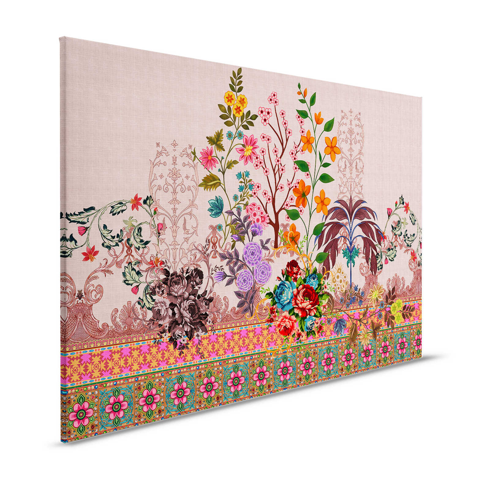 Oriental Garden 4 - Fleurs Tableau sur toile Motifs de fleurs et de galons - 1,20 m x 0,80 m
