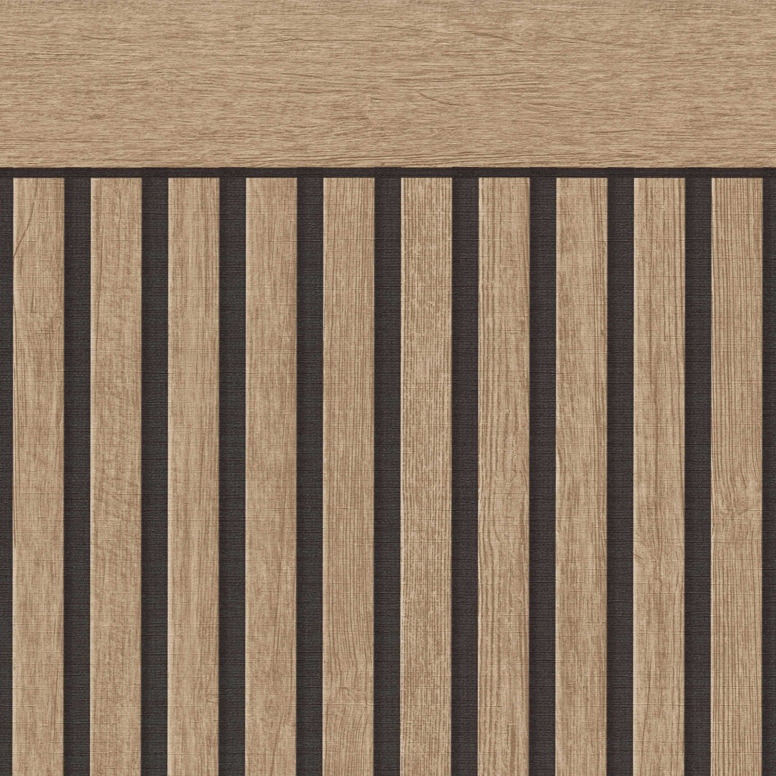 Wandvlies met realistisch akoestisch paneelpatroon van hout - beige, bruin

