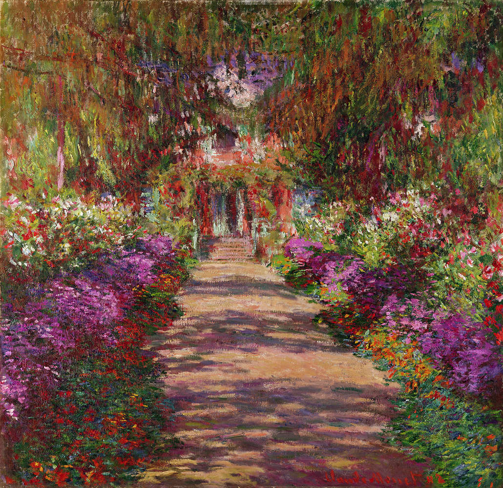             Muurschildering "Pad naar de tuin in Giverny" van Claude Monet
        