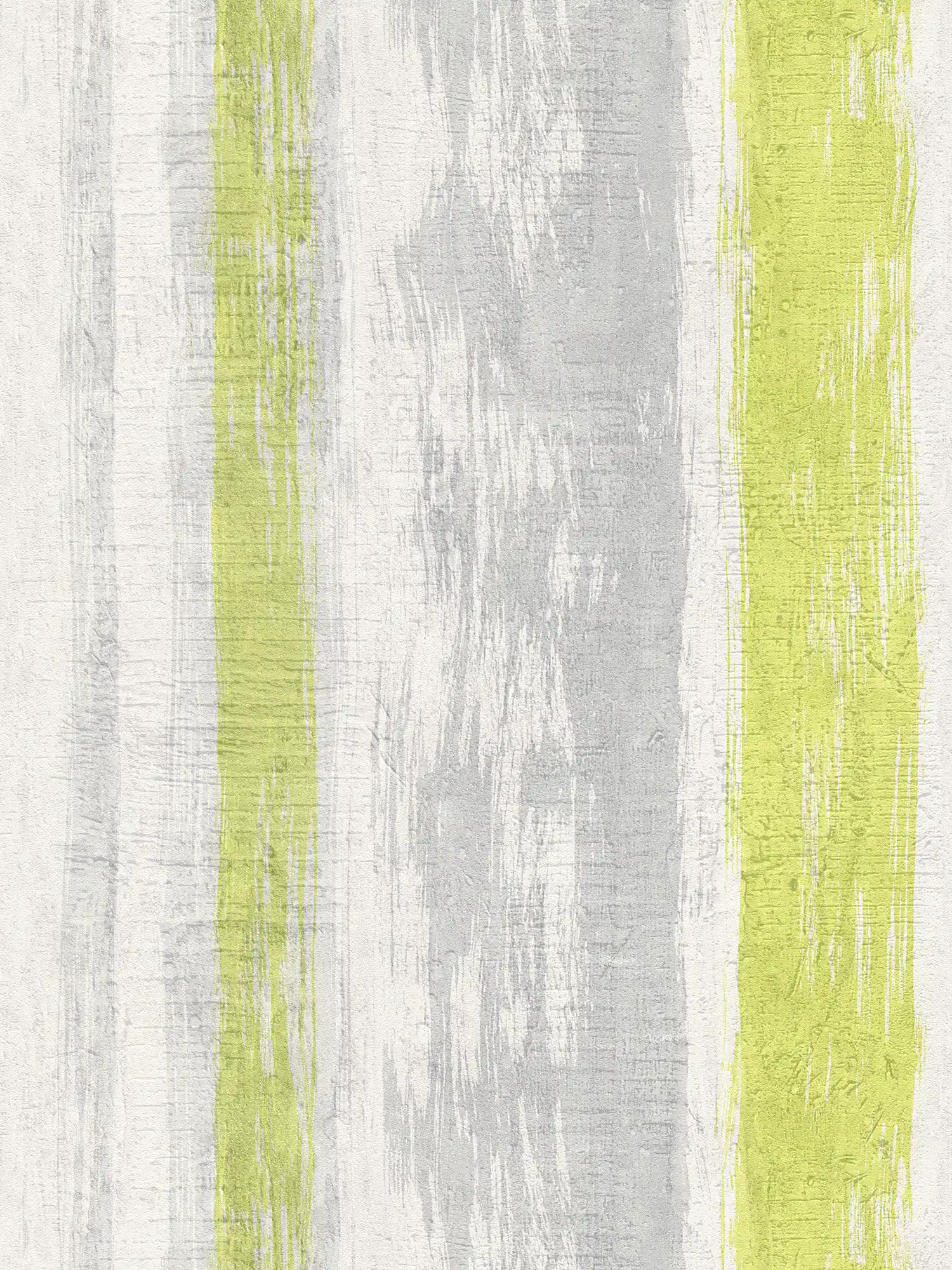 Papier peint à rayures avec structure de crépi & accentuation de couleur - gris, vert, jaune

