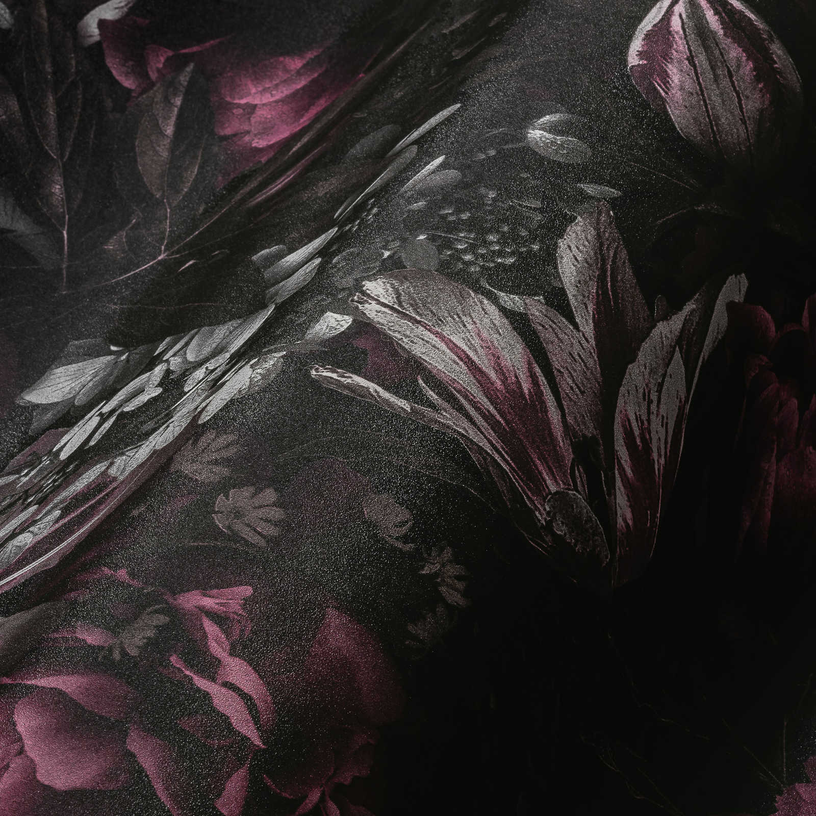             behang rozen & tulpen in klassieke stijl - roze, grijs
        