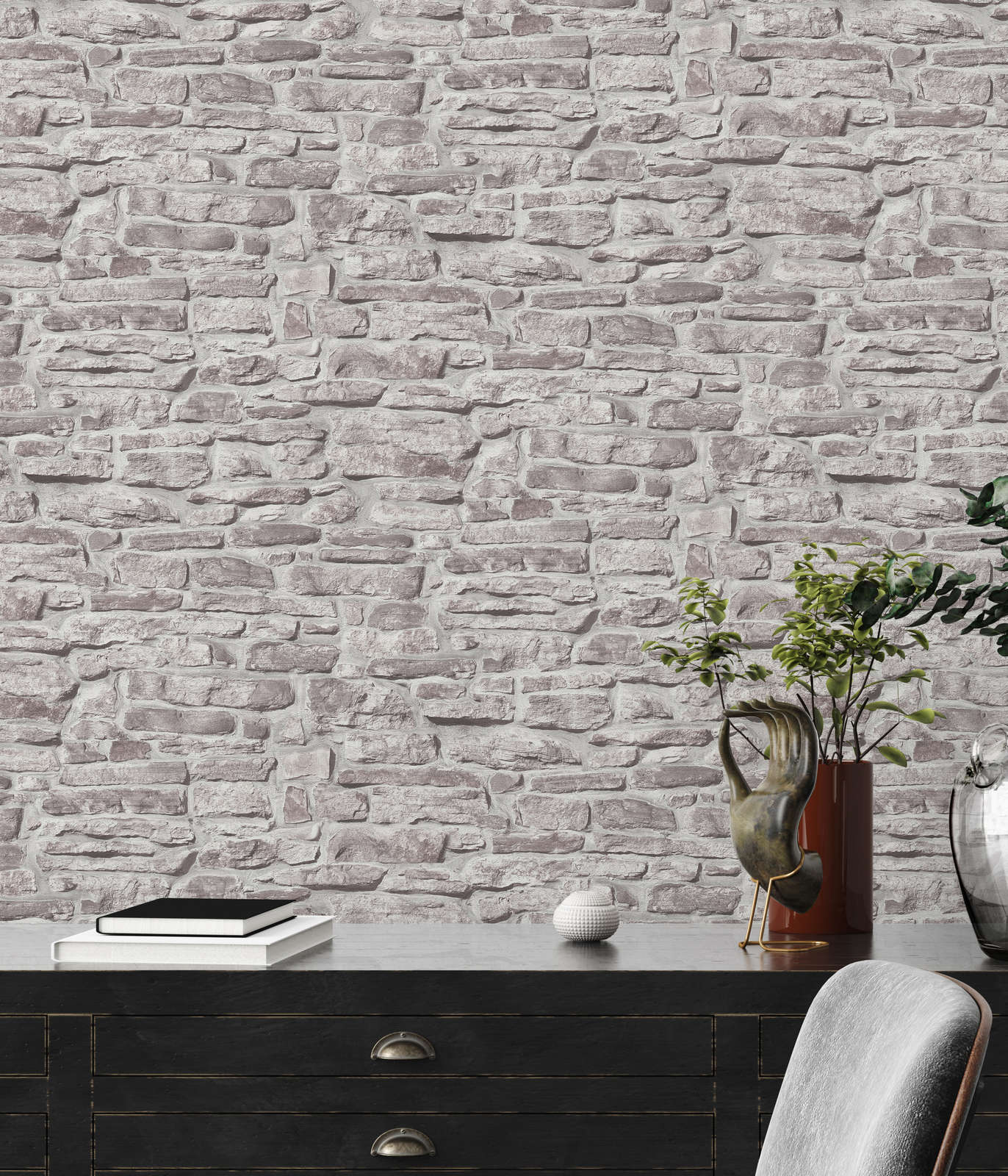             Stone look non-woven wallpaper natural wall look - grey, grey, white
        