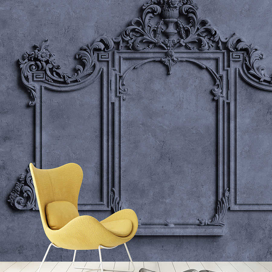         Lyon 3 - photo wallpaper 3D stucco picture frame & plaster look in blue
    