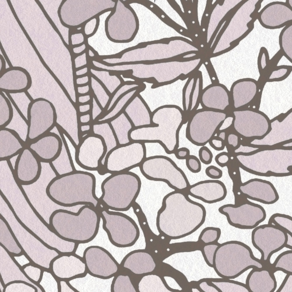             Papier peint Gris Beige Motif floral style dessin - crème, marron, blanc
        