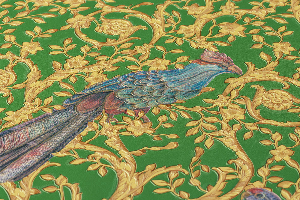             Papel pintado VERSACE Home pájaros del paraíso y acentos dorados - dorado, verde, morado
        