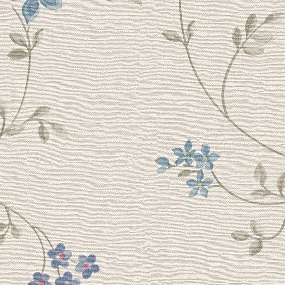            Non-woven wallpaper with floral tendrils - cream, green, pink
        