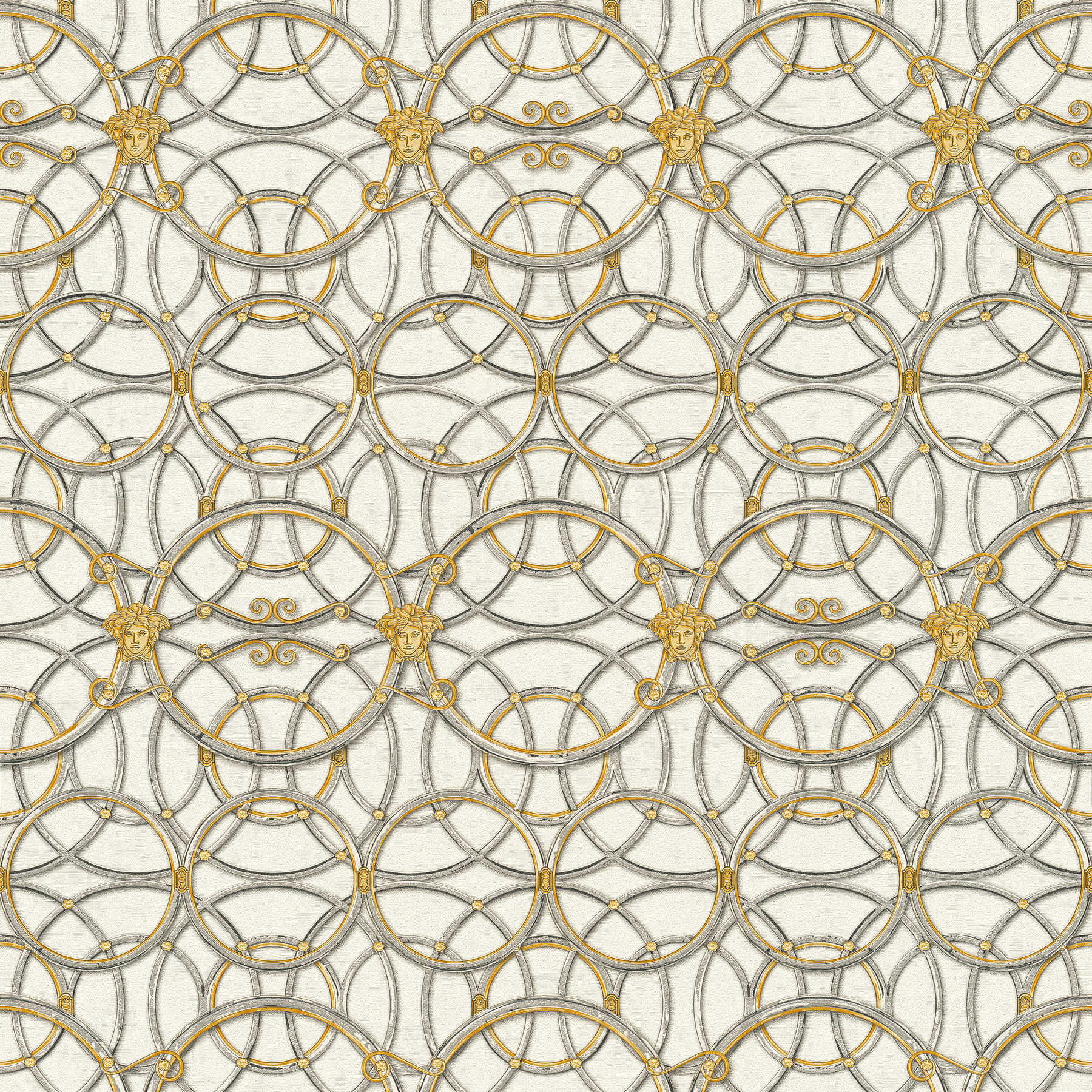 VERSACE Home wallpaper circle pattern and Medusa - gold, silver, white
