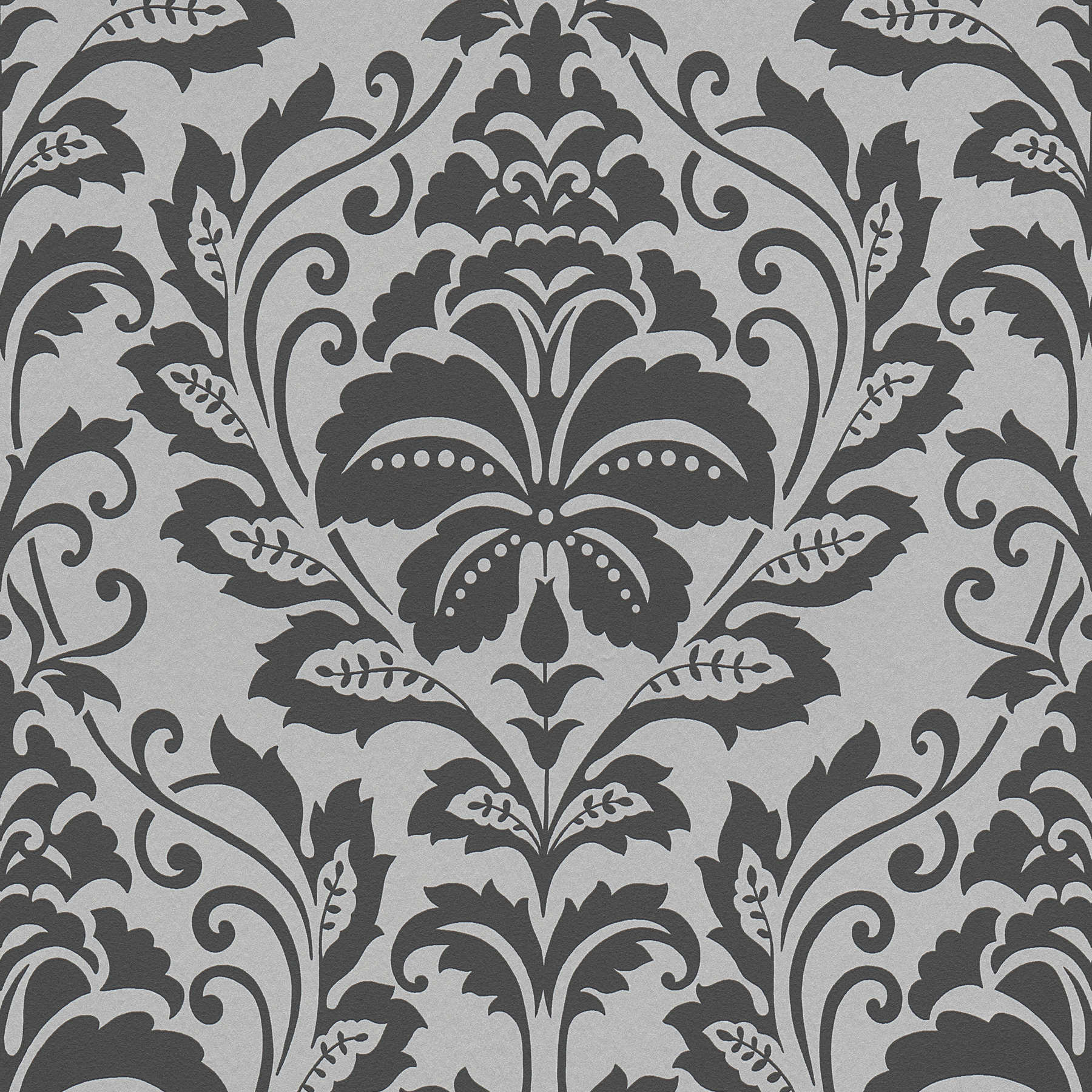 Papel pintado Ornamento neoclásico, floral - gris, negro
