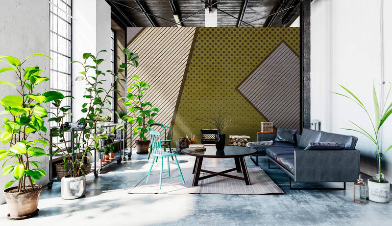             Vogelbende 2 - Digital behang, modern pop art stijl patroon - multiplex structuur - Beige, Geel | Matte gladde vlieseline
        
