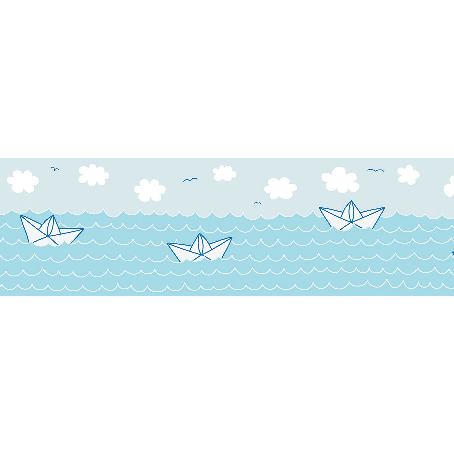 Nursery Self-adhesive border "Funny boat ride" - Blue, White
